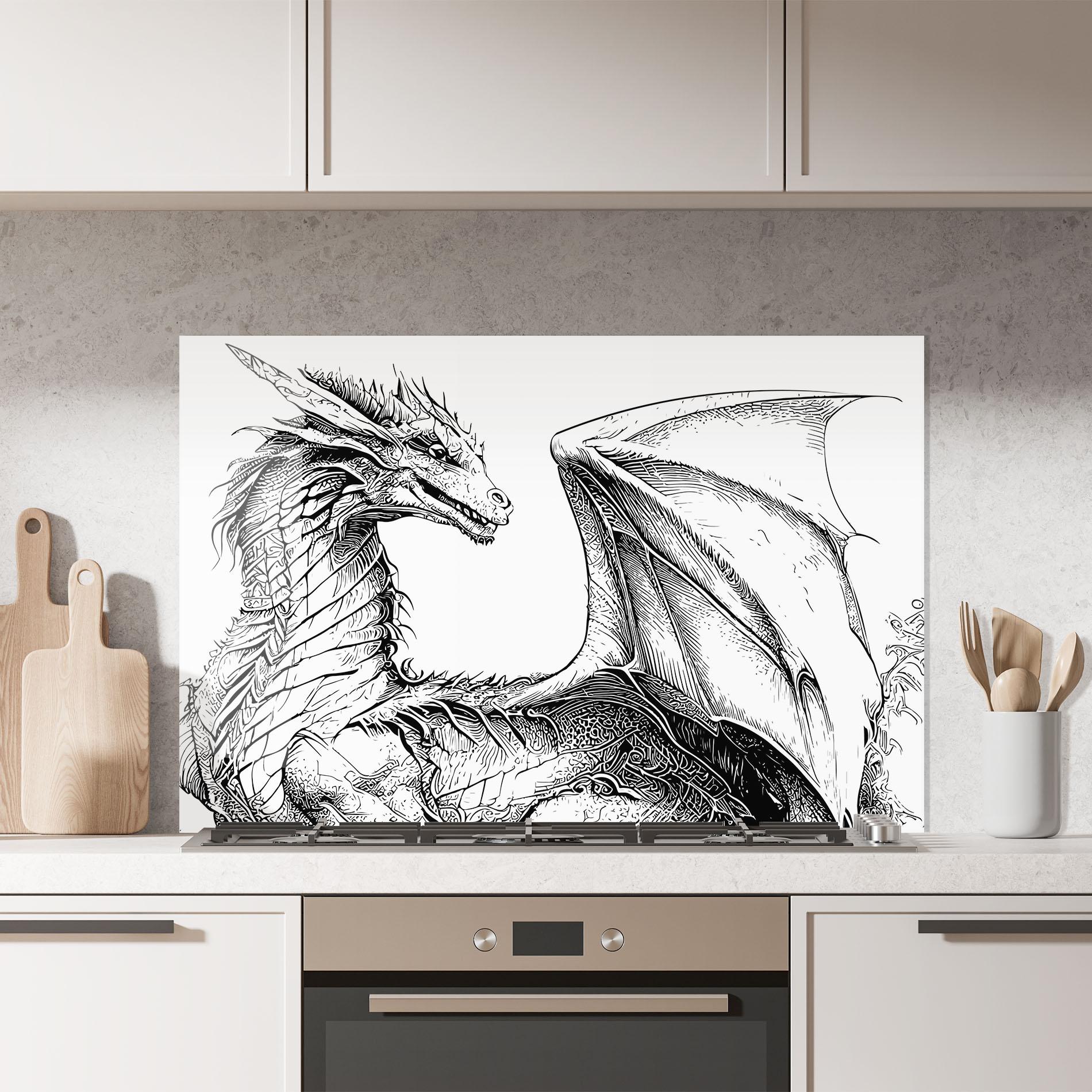 Küchenrückwand Glas Dragon Sketch mockup 7