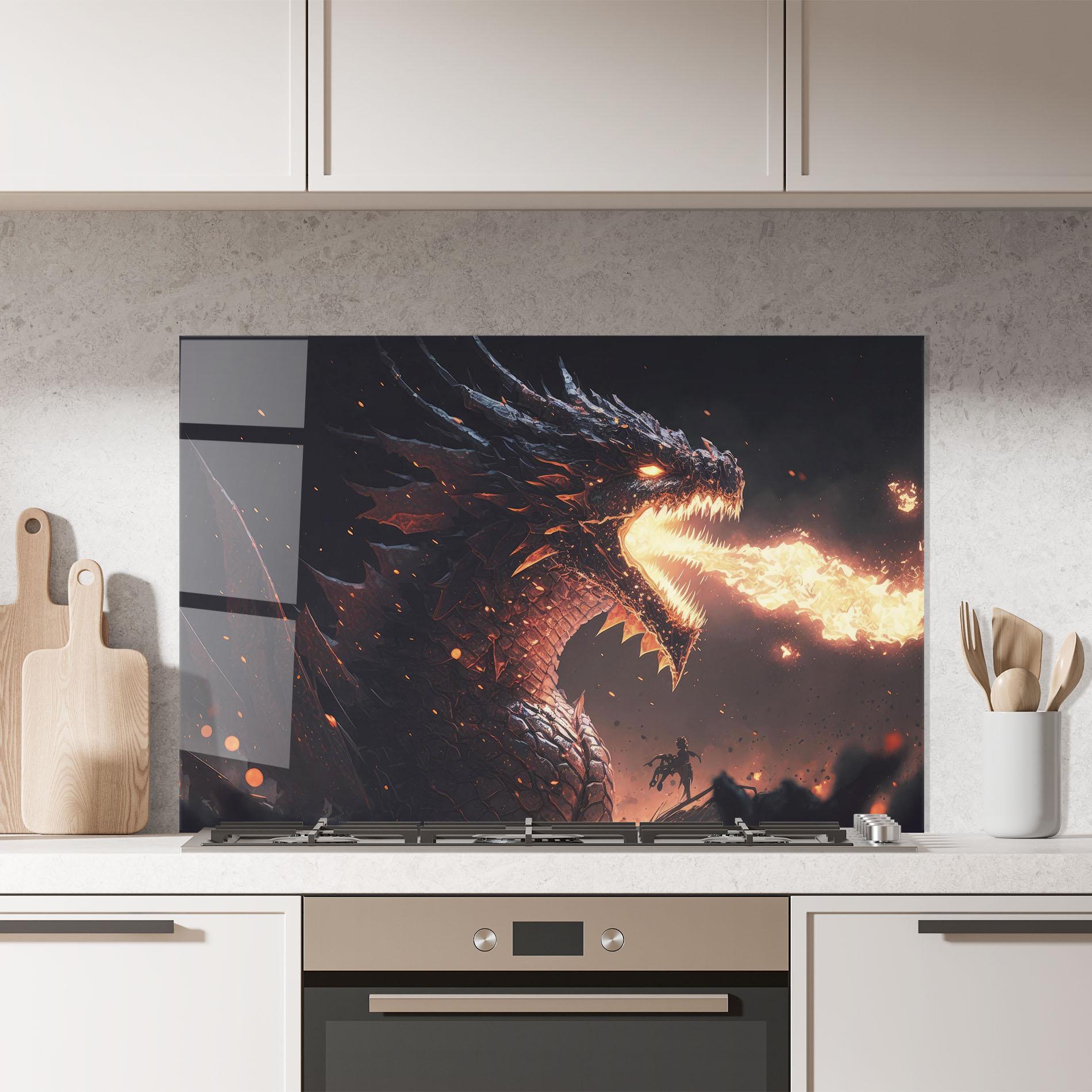 Küchenrückwand Glas Fire Explosion Dragon mockup 7