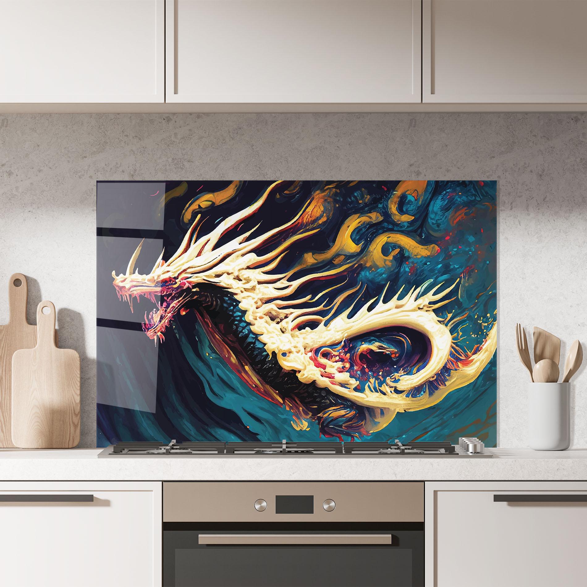 Küchenrückwand Glas Flying Acrylic Dragon mockup 7