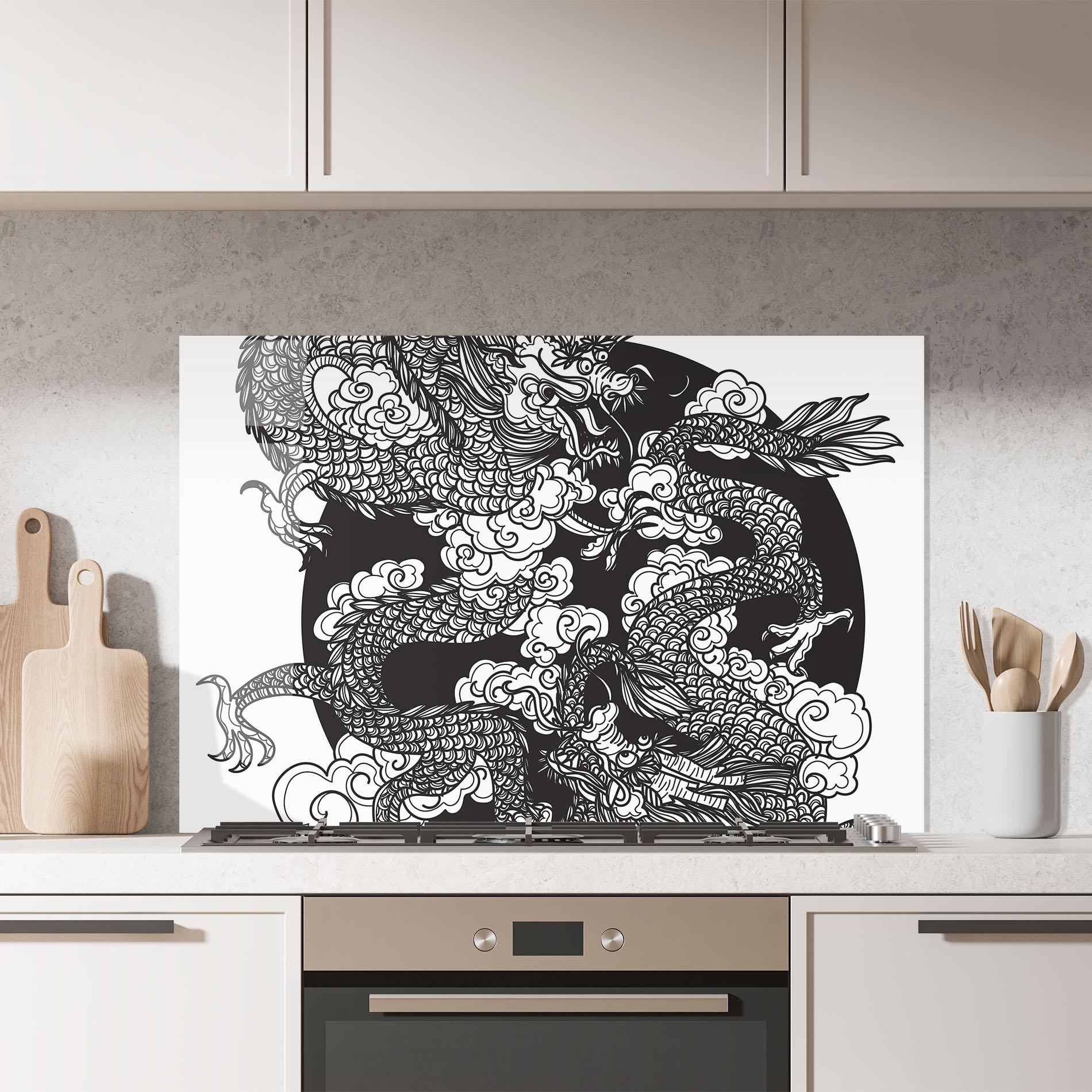 Küchenrückwand Glas Grey Moon Dragon mockup 7
