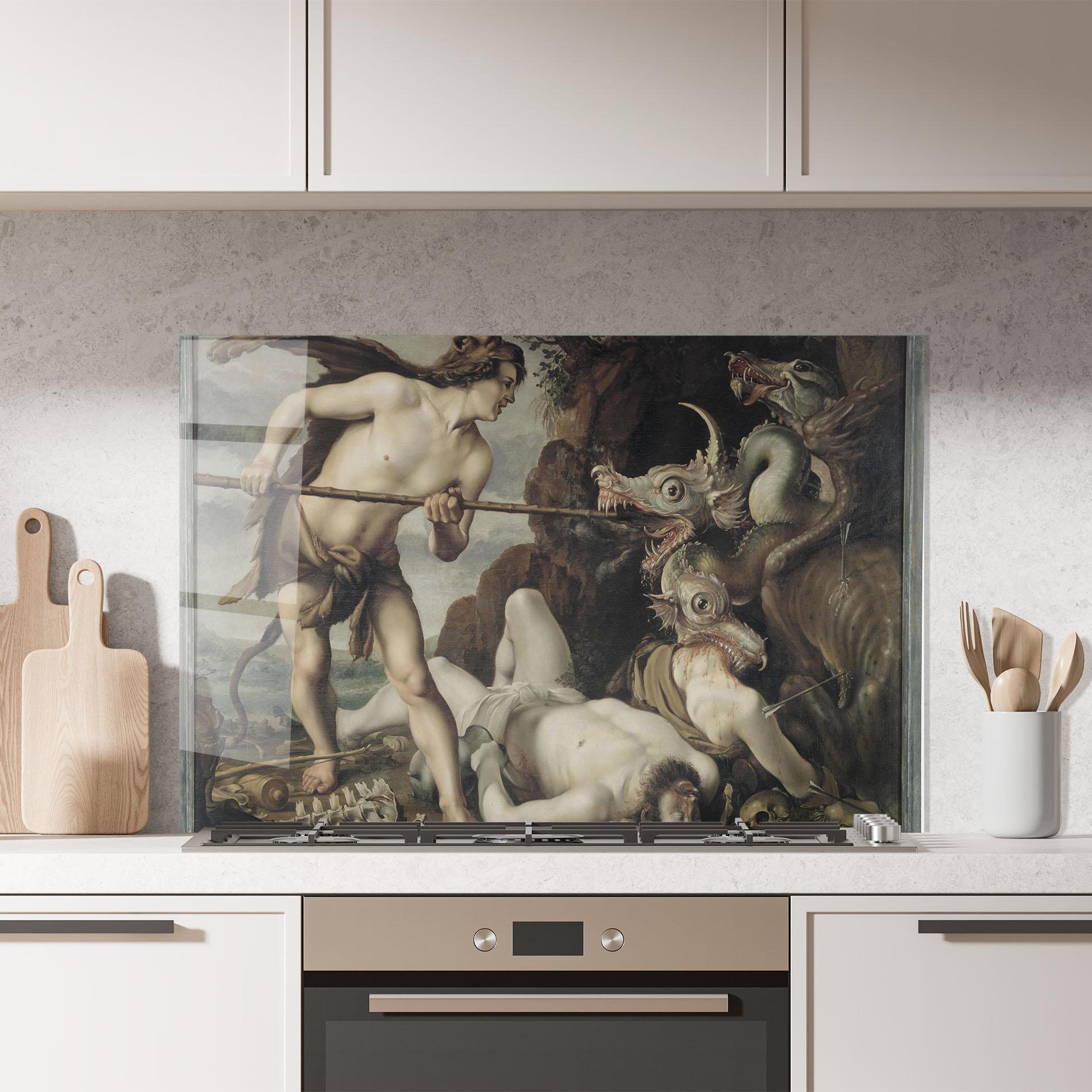 Küchenrückwand Glas Hunting Dragons mockup 7