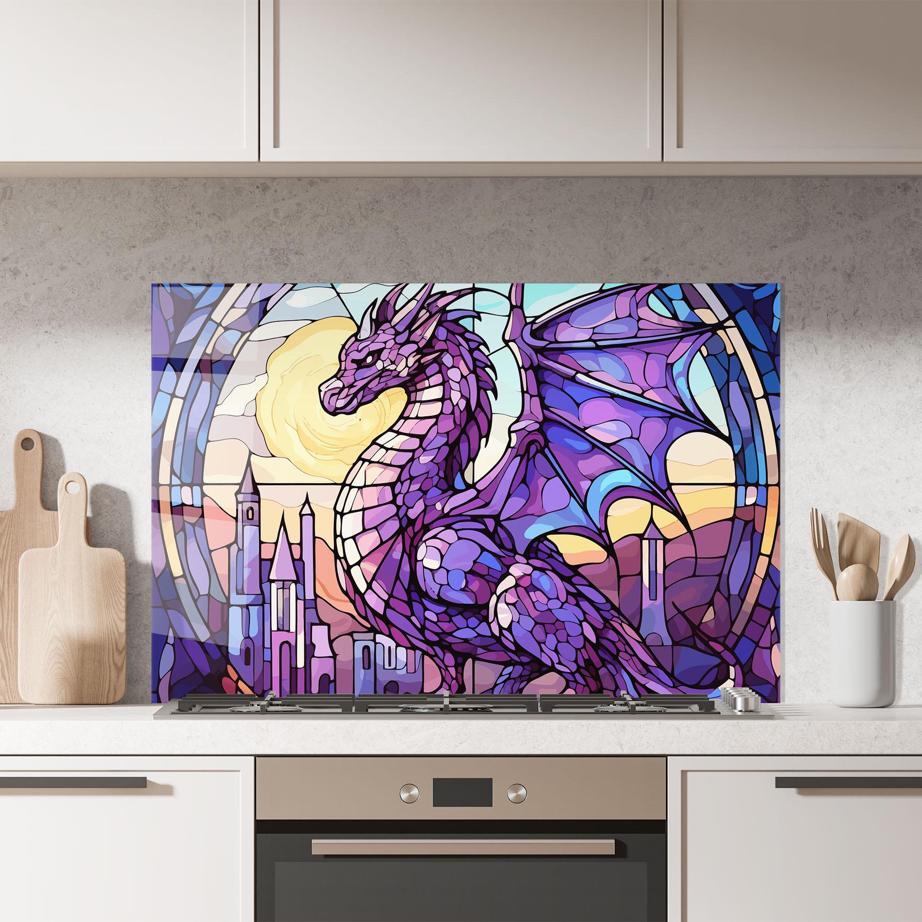Küchenrückwand Glas Purple Pretty Dragon mockup 7
