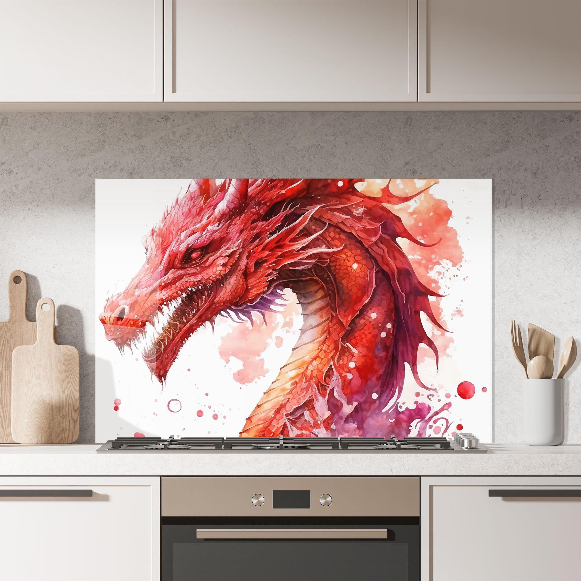 Küchenrückwand Glas Red Dragon Art mockup 7