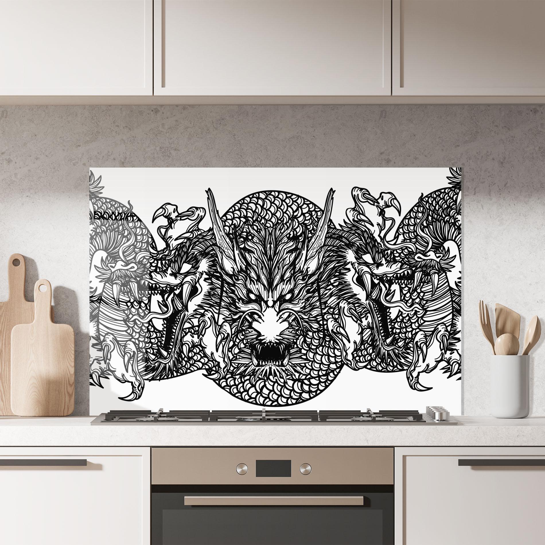 Küchenrückwand Glas Three Heads Dragon mockup 7