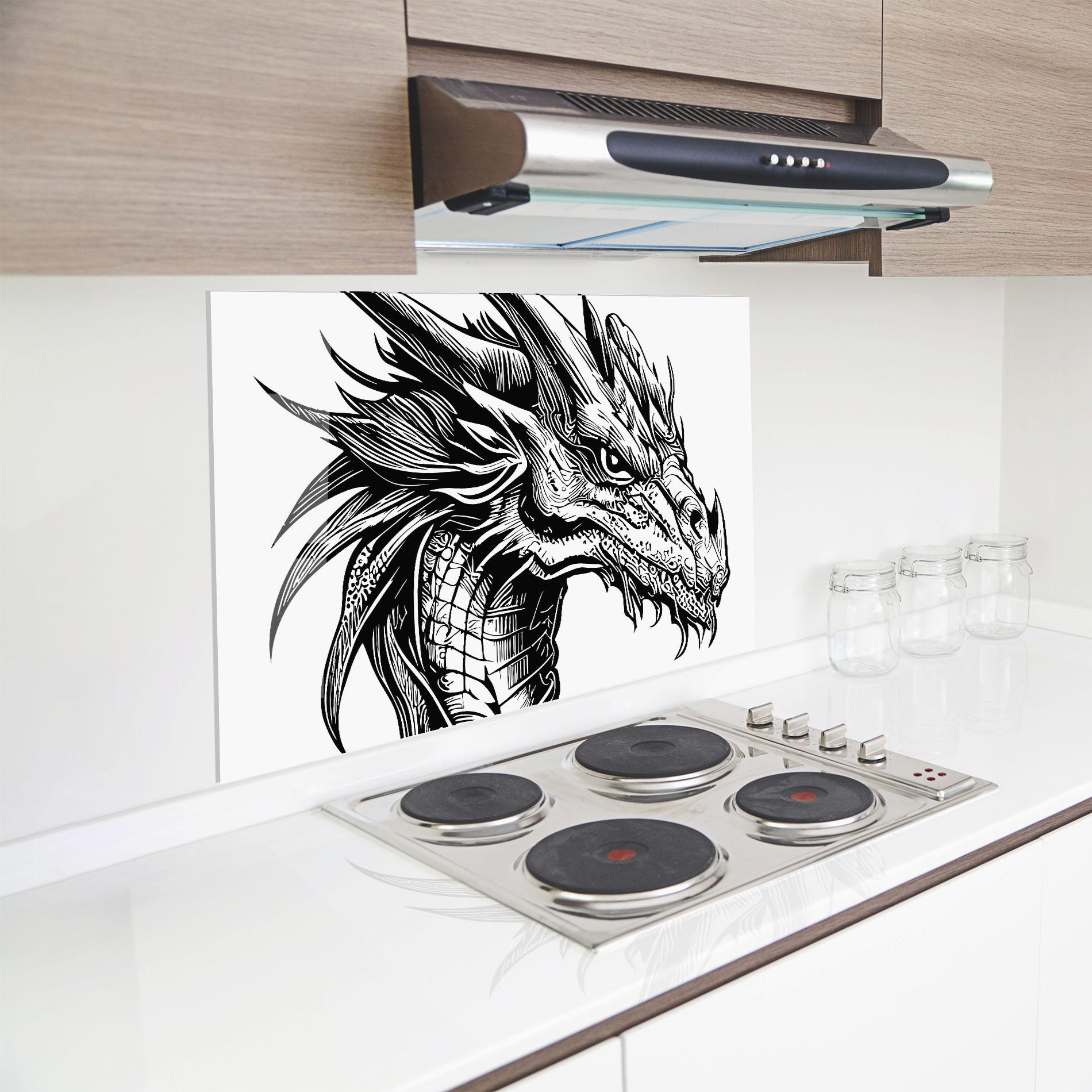 Küchenrückwand Glas Black Line Dragon mockup 8