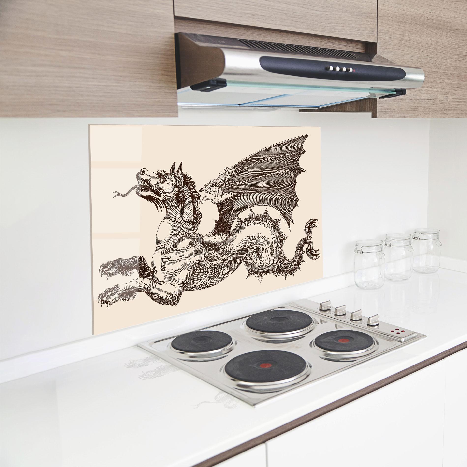 Küchenrückwand Glas Brown Dragon mockup 8