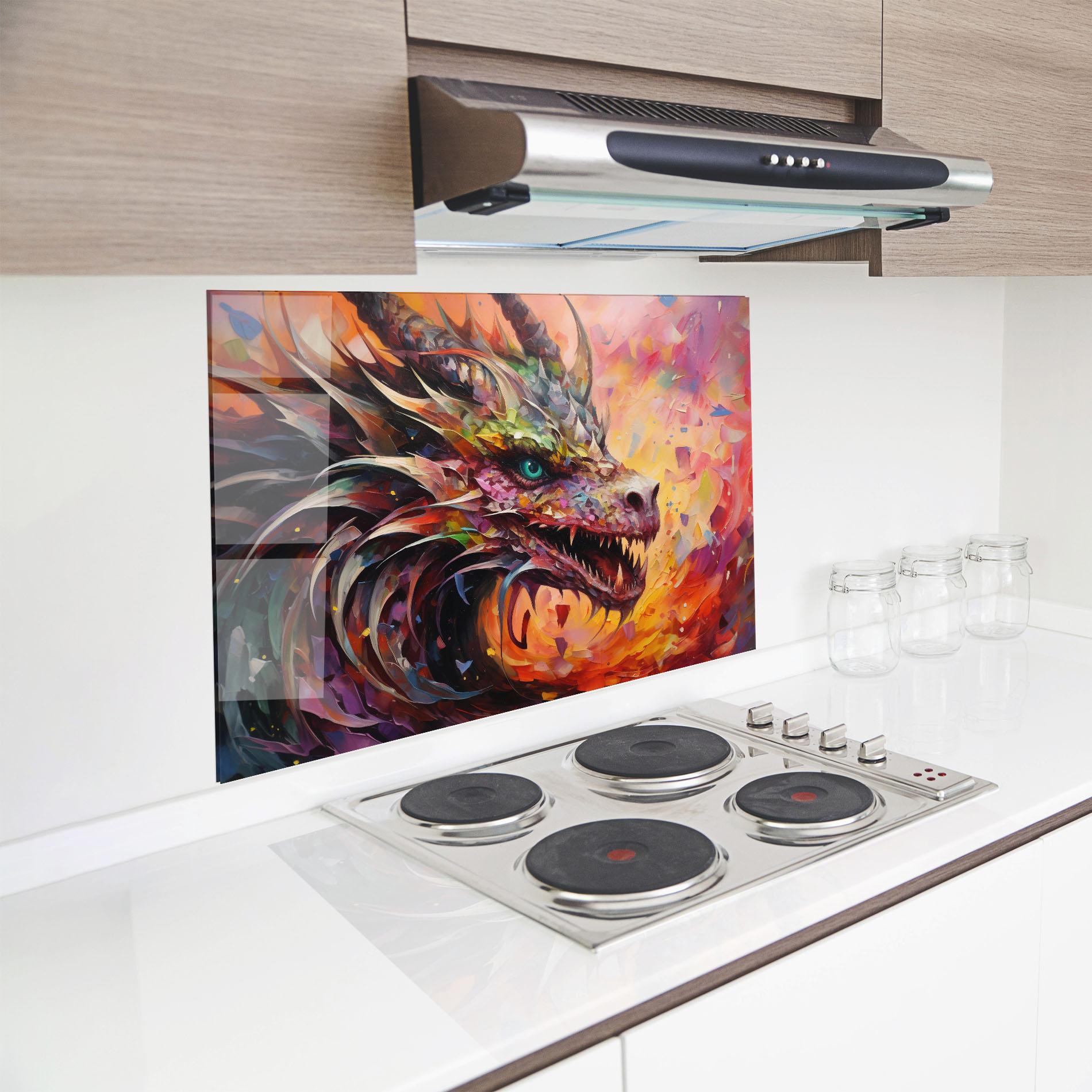 Küchenrückwand Glas Colorful Dragon Painting mockup 8