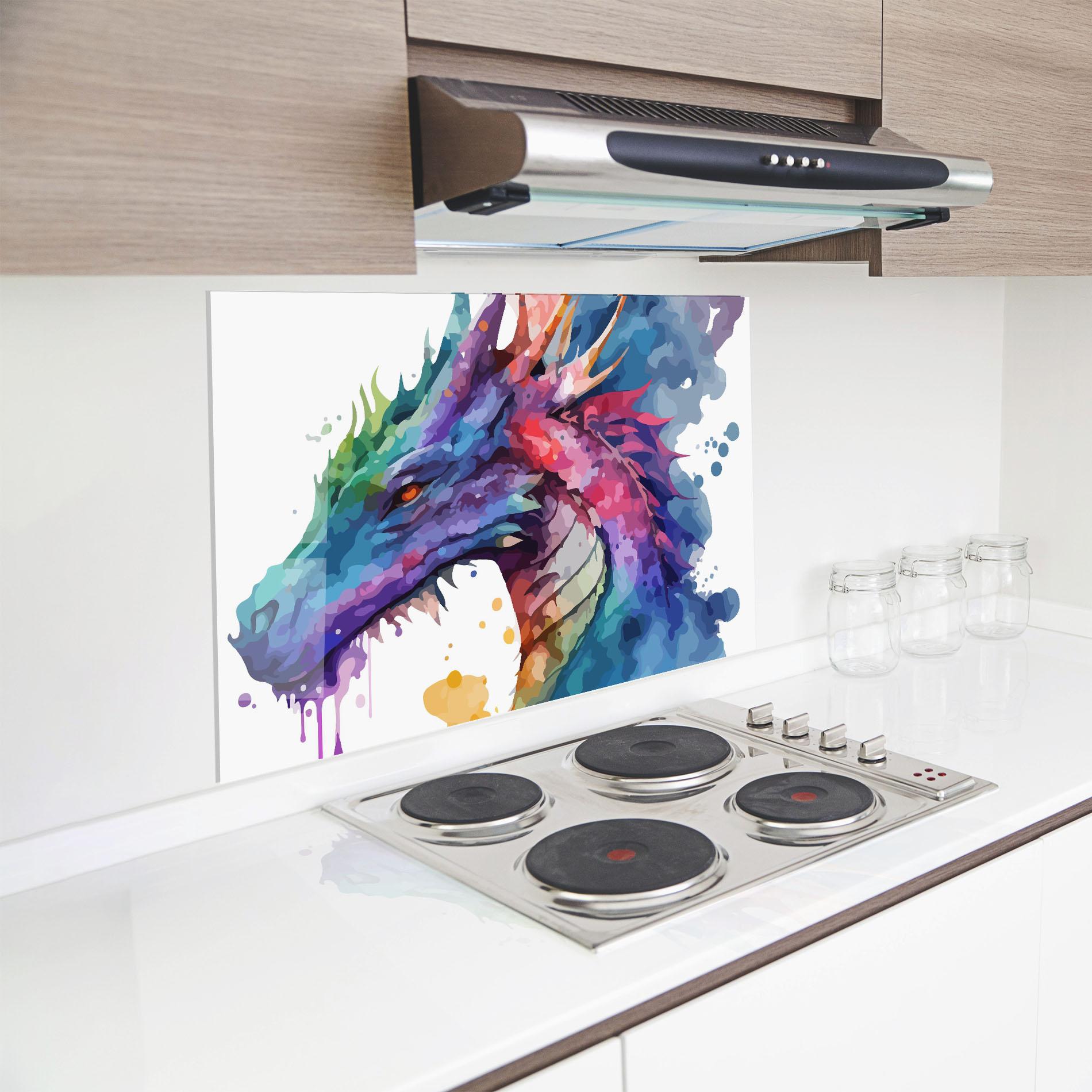 Küchenrückwand Glas Colourful Dragon mockup 8