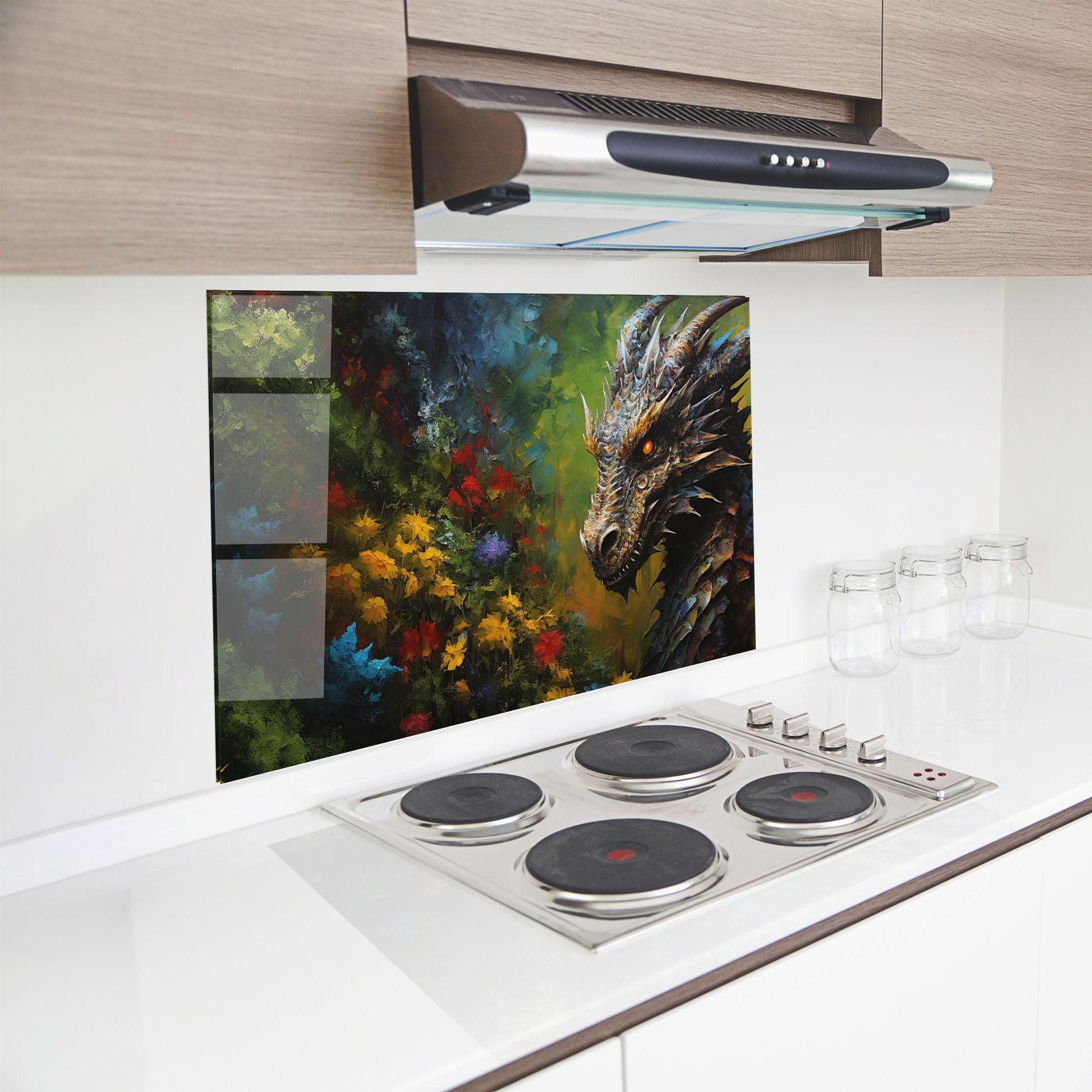 Küchenrückwand Glas Dragon In Nature mockup 8