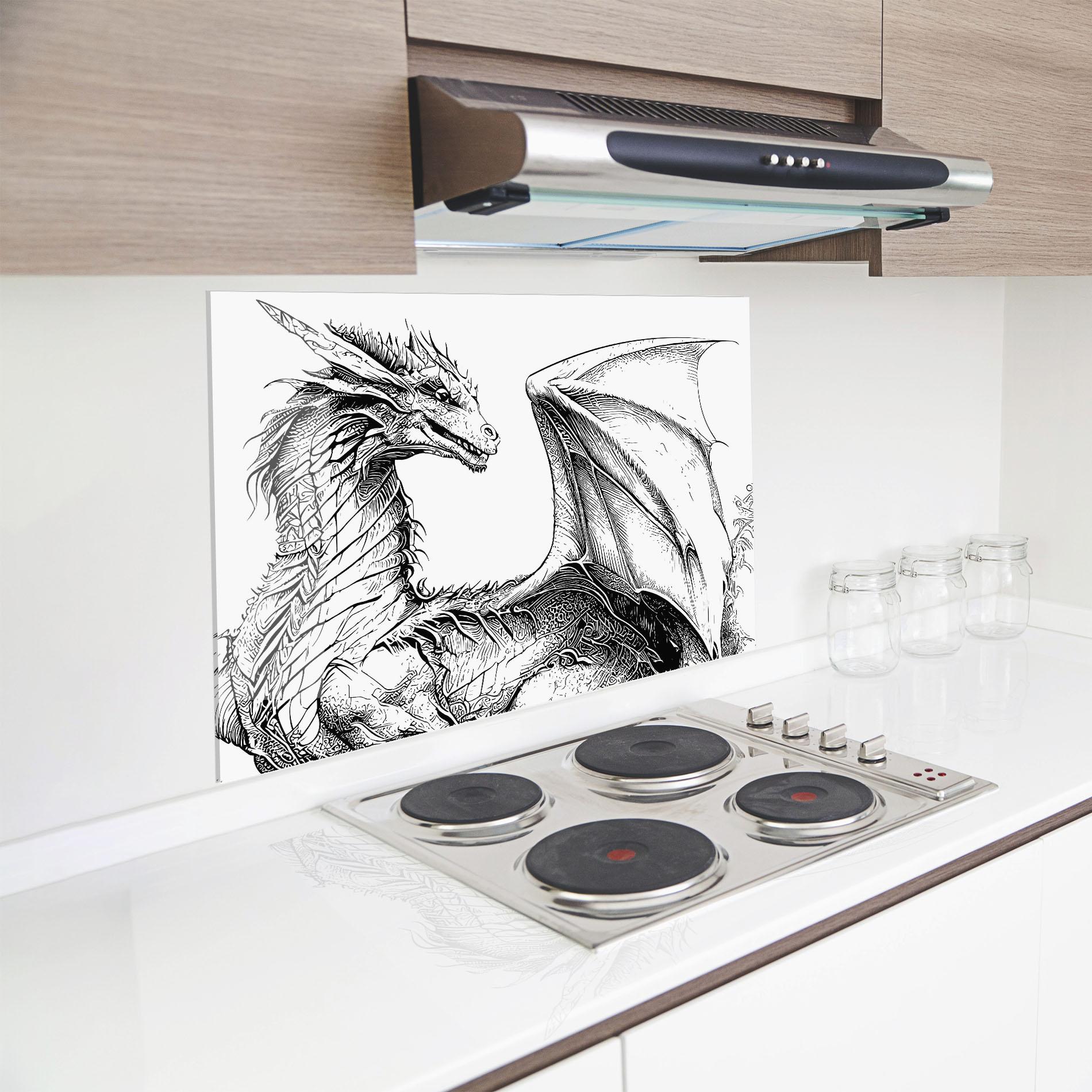 Küchenrückwand Glas Dragon Sketch mockup 8