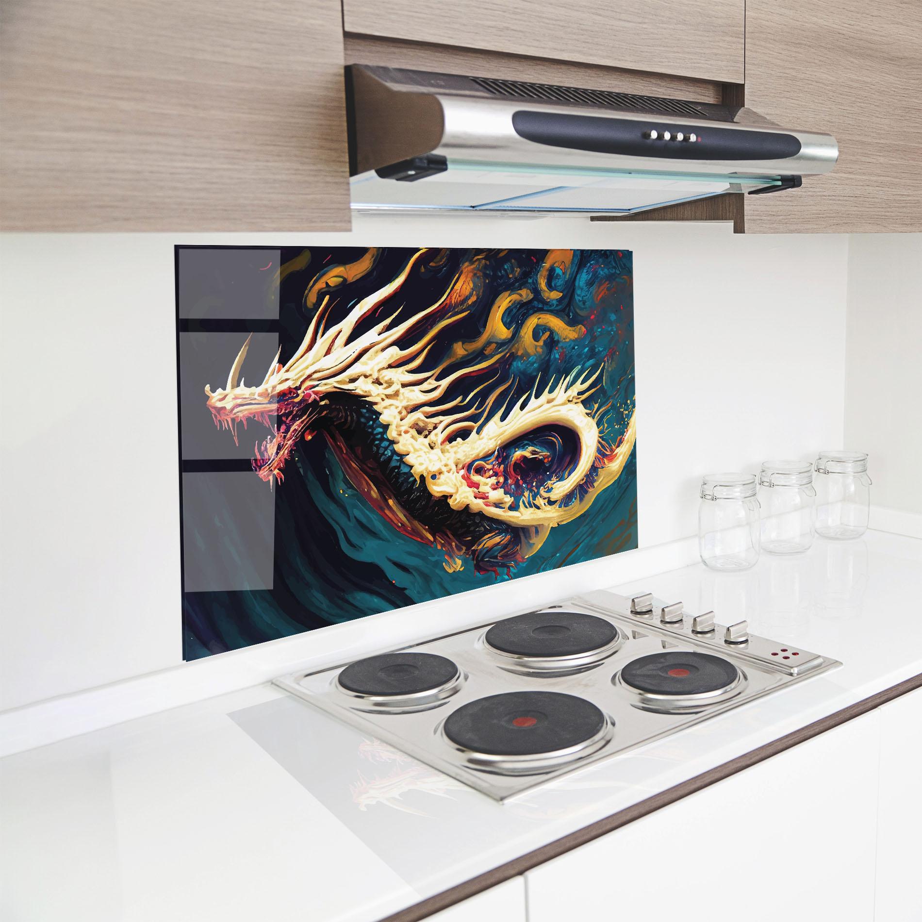 Küchenrückwand Glas Flying Acrylic Dragon mockup 8