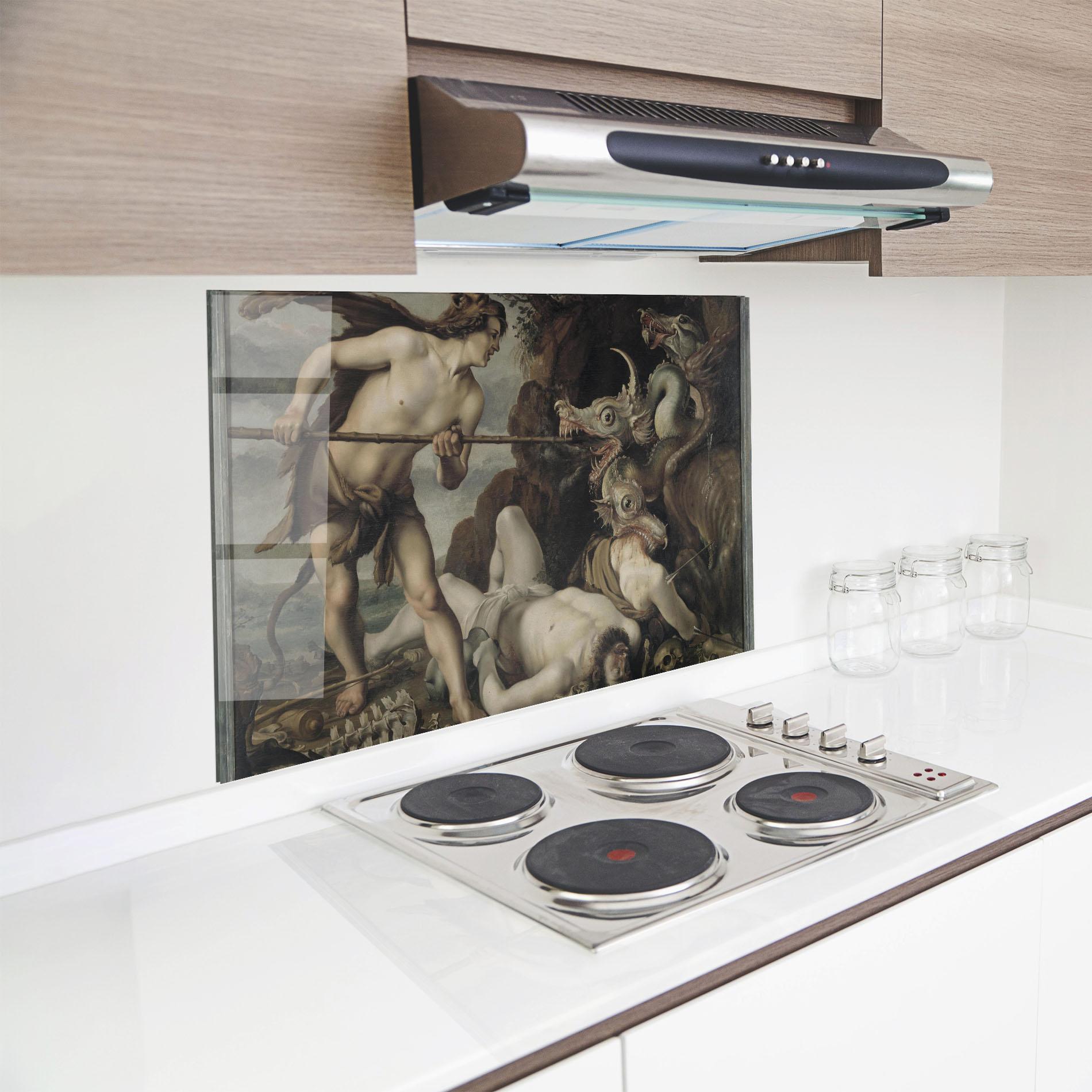 Küchenrückwand Glas Hunting Dragons mockup 8
