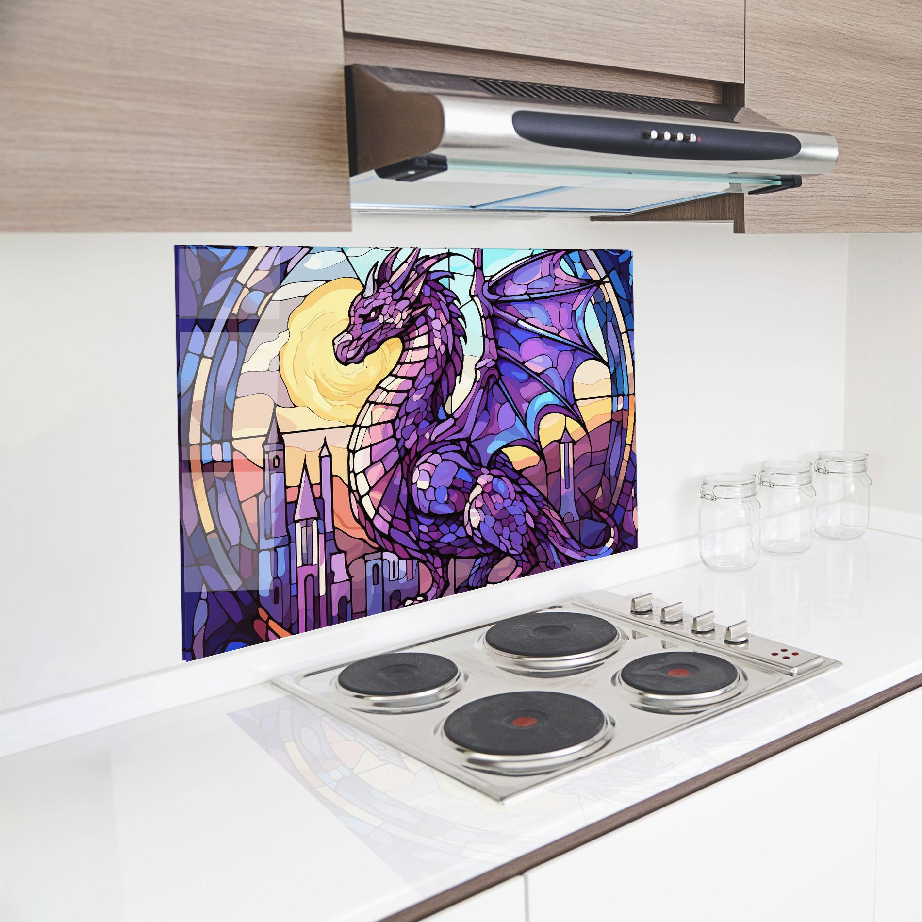 Küchenrückwand Glas Purple Pretty Dragon mockup 8