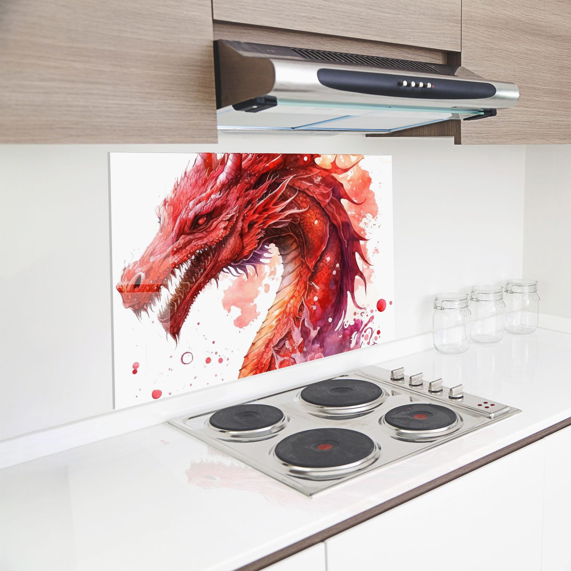 Küchenrückwand Glas Red Dragon Art mockup 8