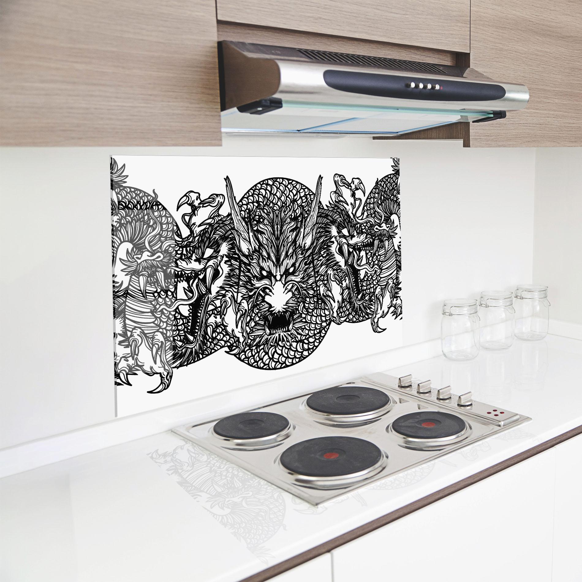 Küchenrückwand Glas Three Heads Dragon mockup 8