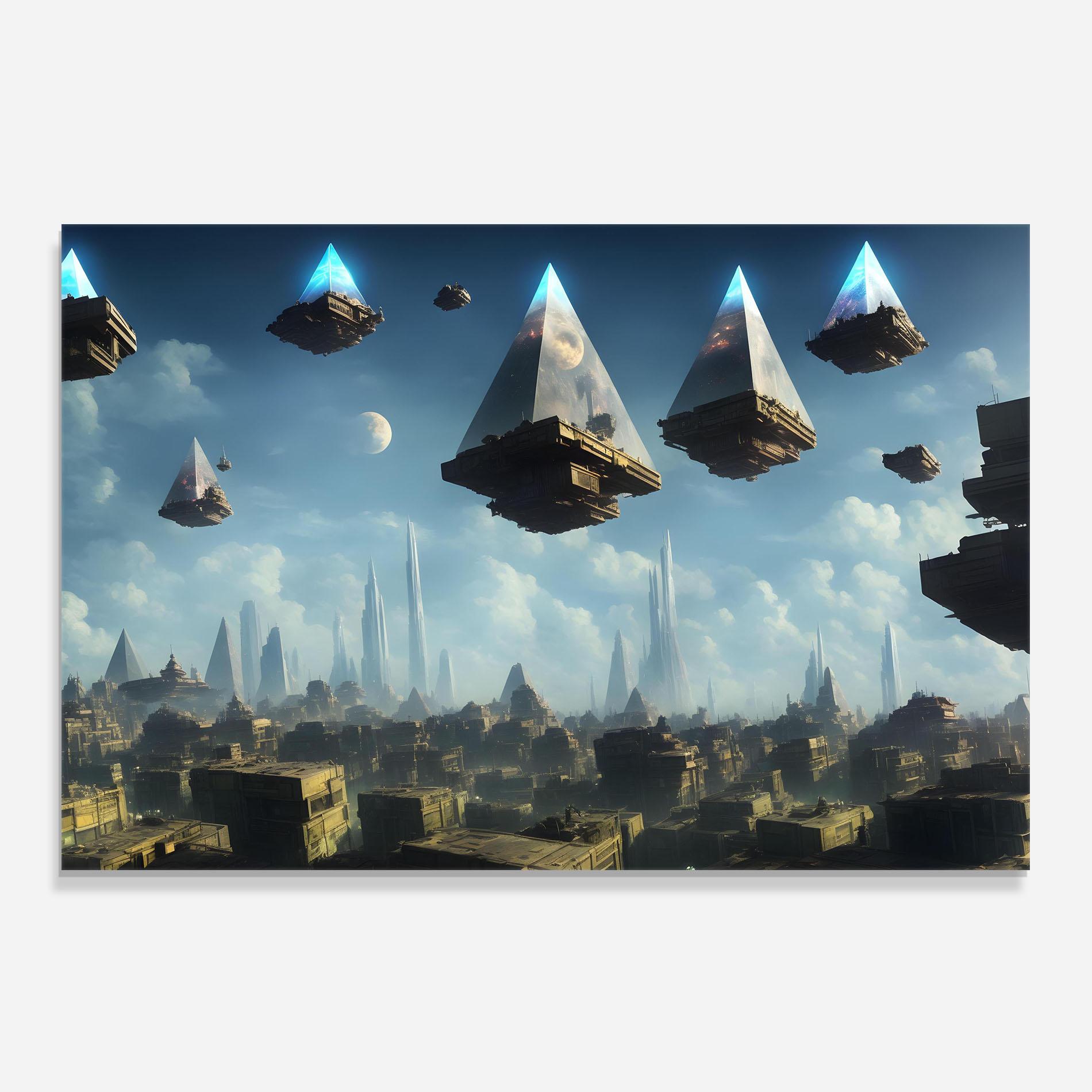 Küchenrückwand Glas Flying Piramids mockup 0