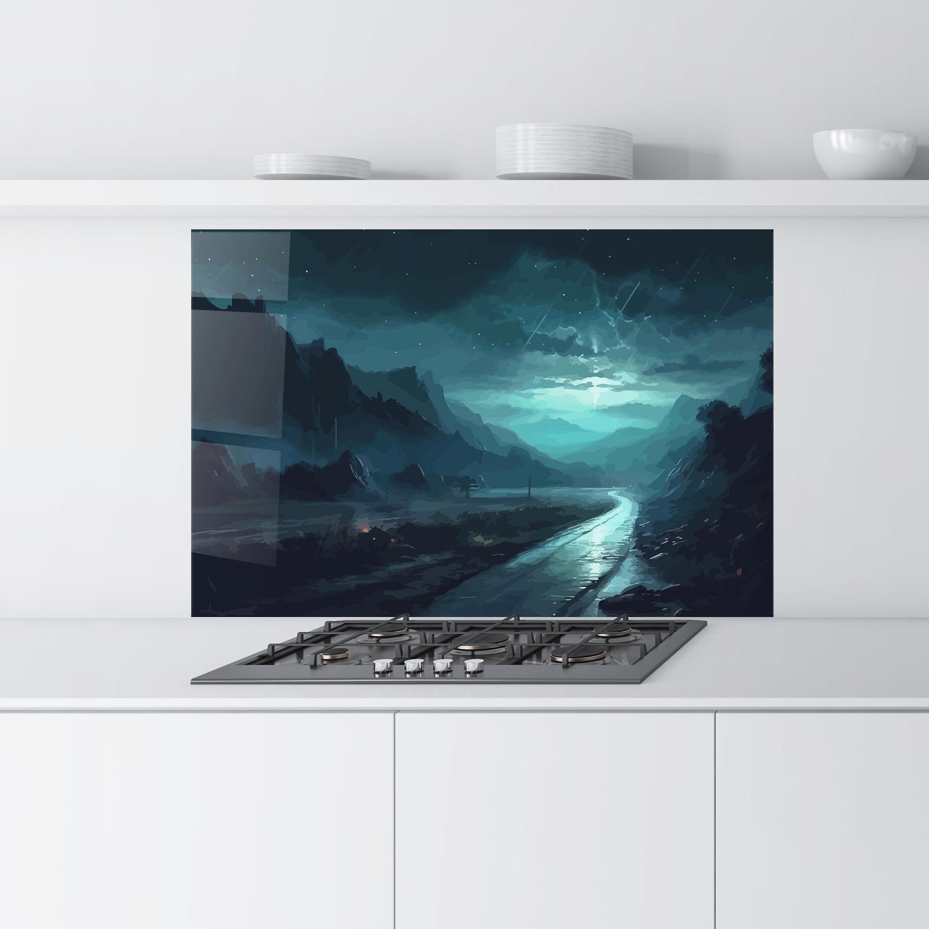 Küchenrückwand Glas Blue Universe mockup 9