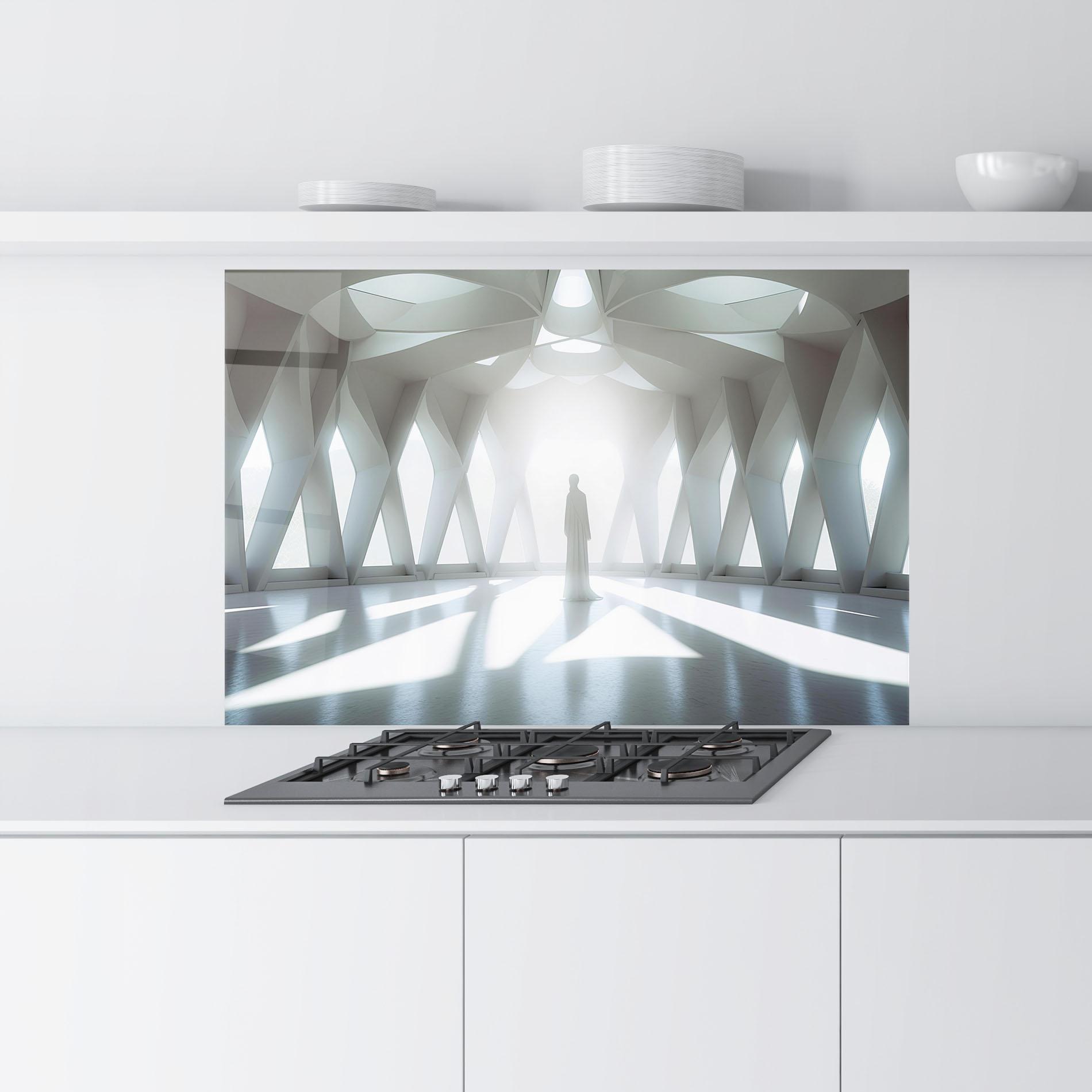 Küchenrückwand Glas Bright Room Statue mockup 9