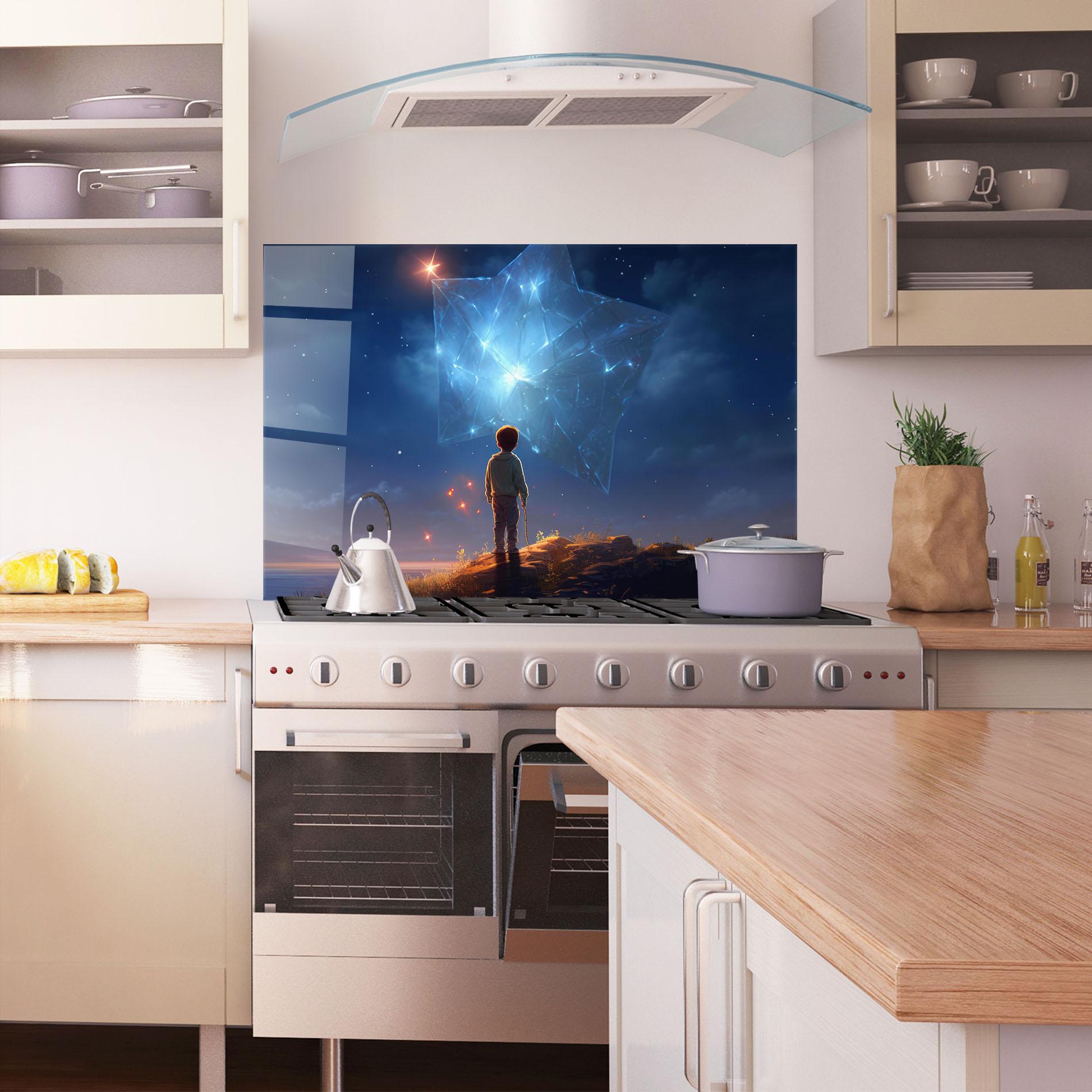 Küchenrückwand Glas Blue Star Floating mockup 1