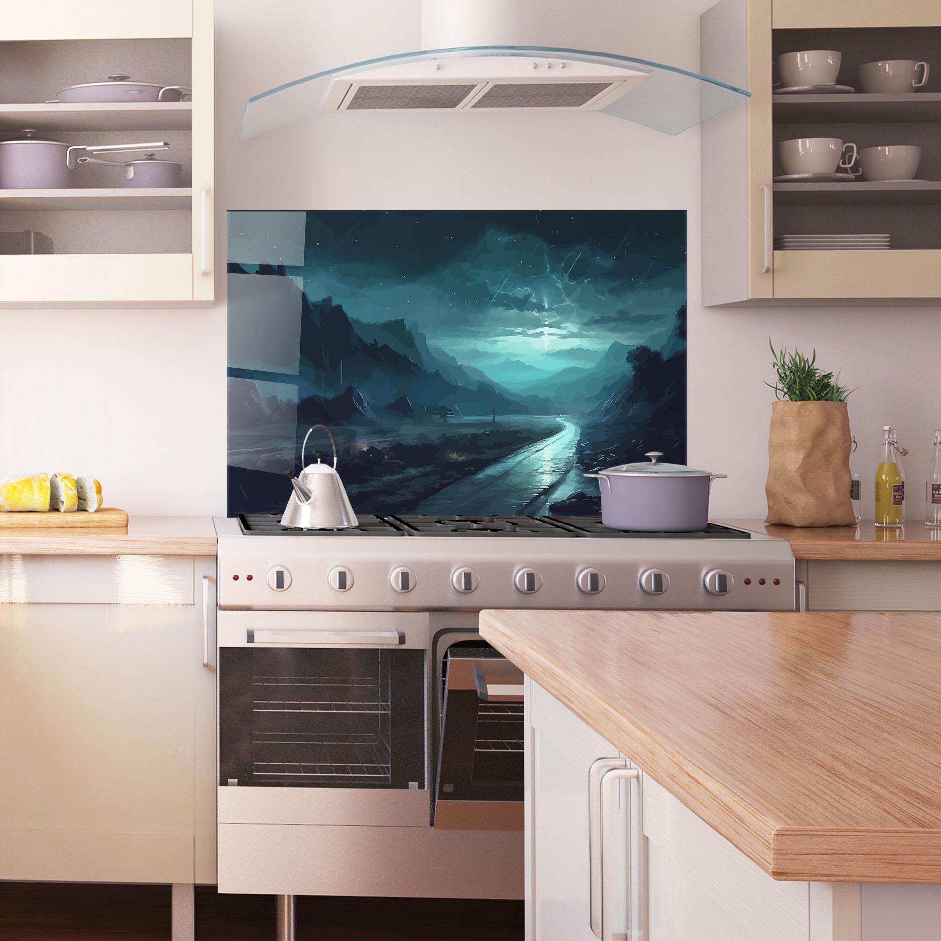 Küchenrückwand Glas Blue Universe mockup 1