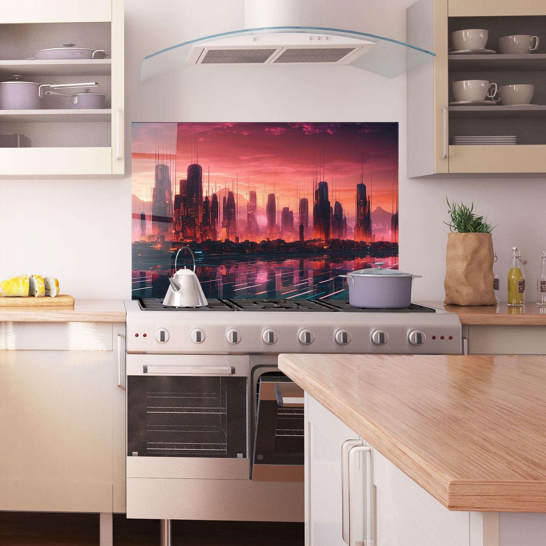 Küchenrückwand Glas Cityscape Tower mockup 1