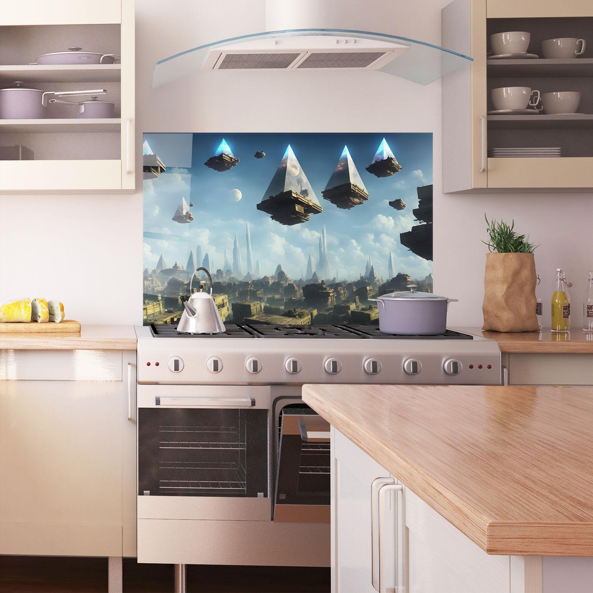 Küchenrückwand Glas Flying Piramids mockup 1