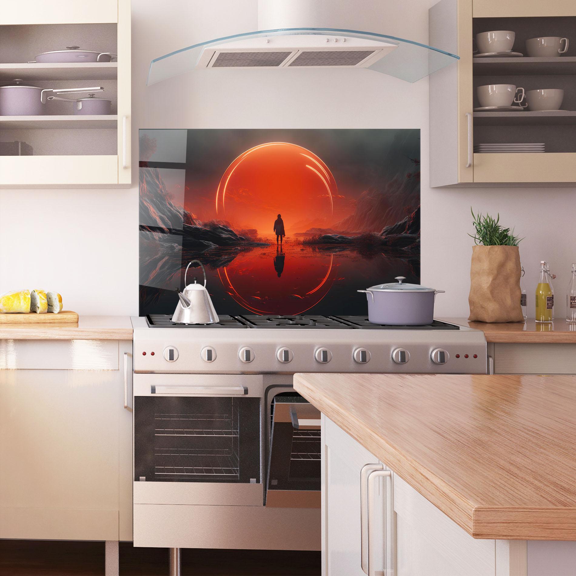 Küchenrückwand Glas Man Orange Orb mockup 1