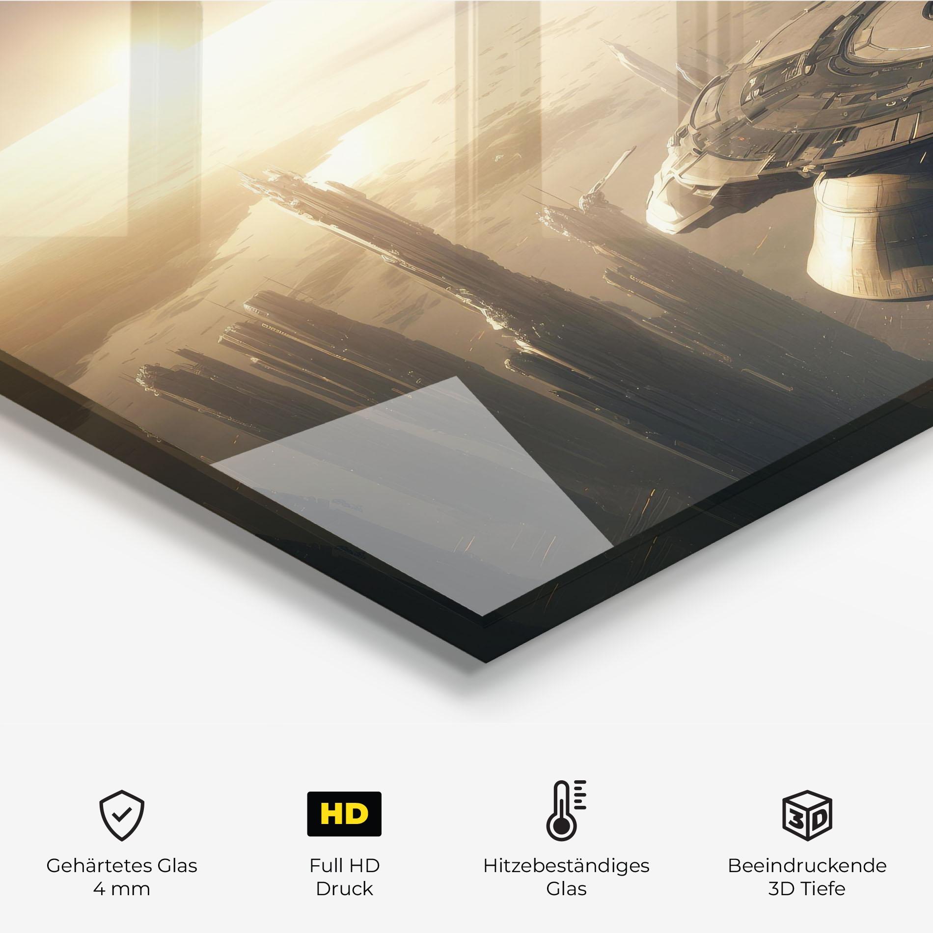 Küchenrückwand Glas Fantasy Futuristic Cityscape mockup 2