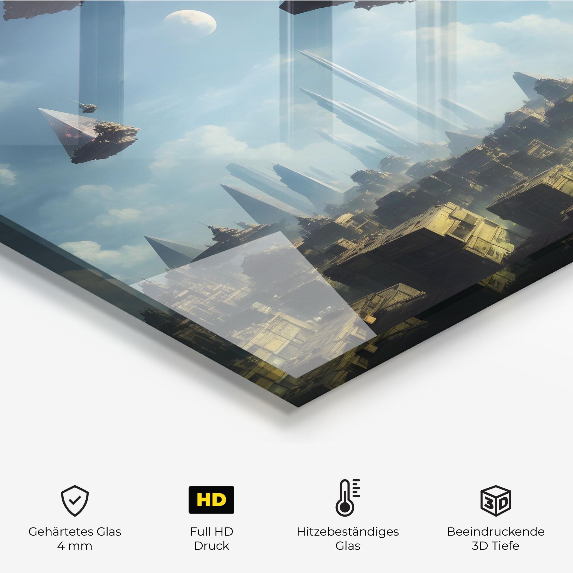 Küchenrückwand Glas Flying Piramids mockup 2