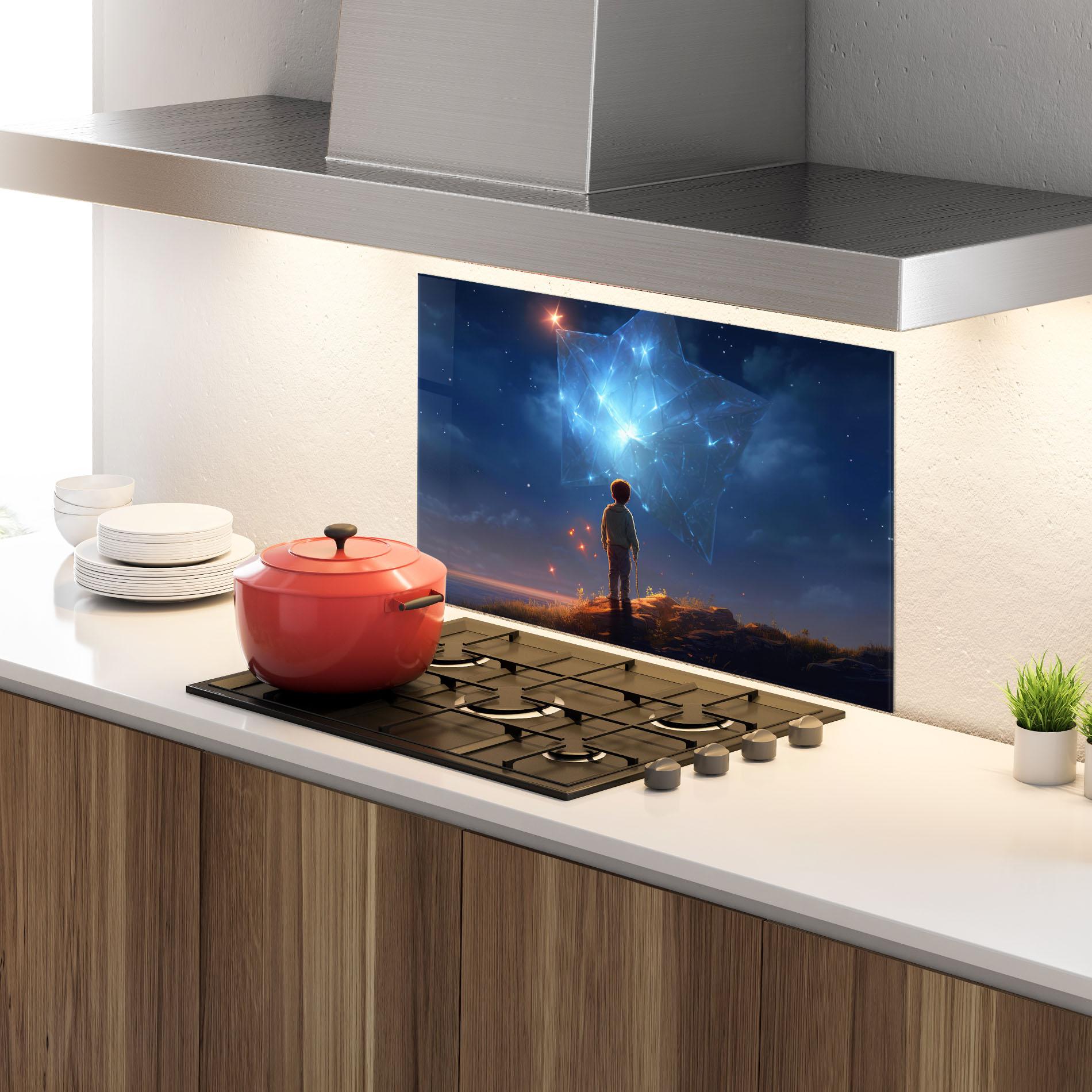 Küchenrückwand Glas Blue Star Floating mockup 4