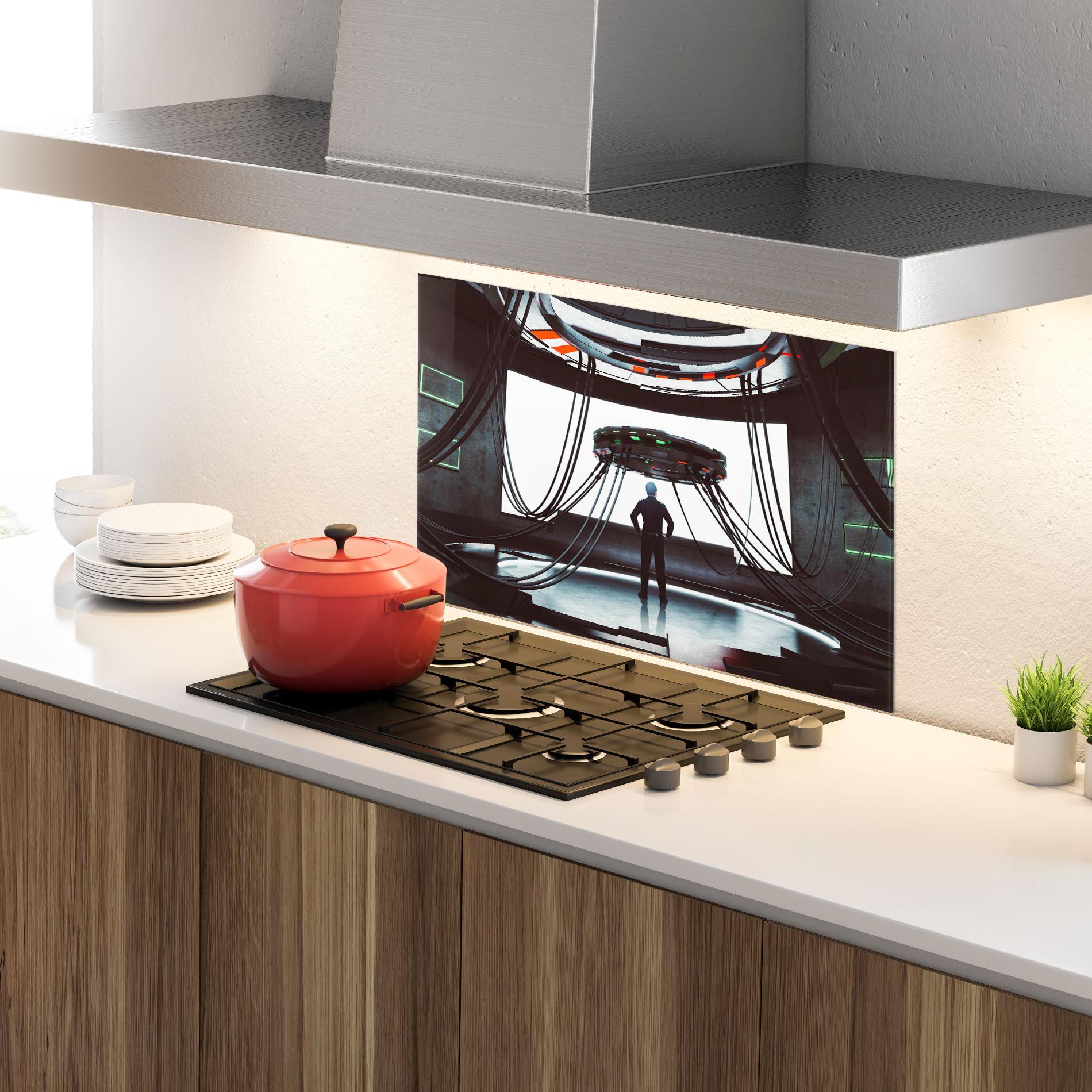 Küchenrückwand Glas Cyber Chronicle mockup 4