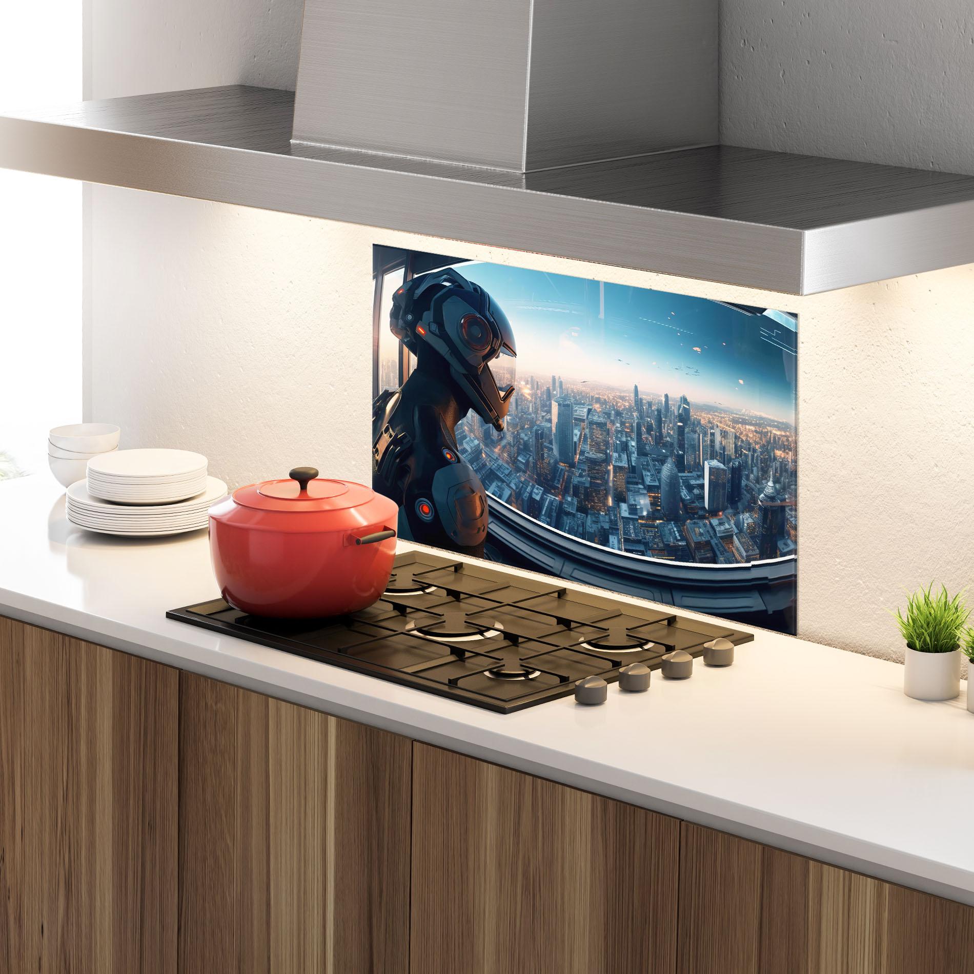 Küchenrückwand Glas Futuristic Robot mockup 4