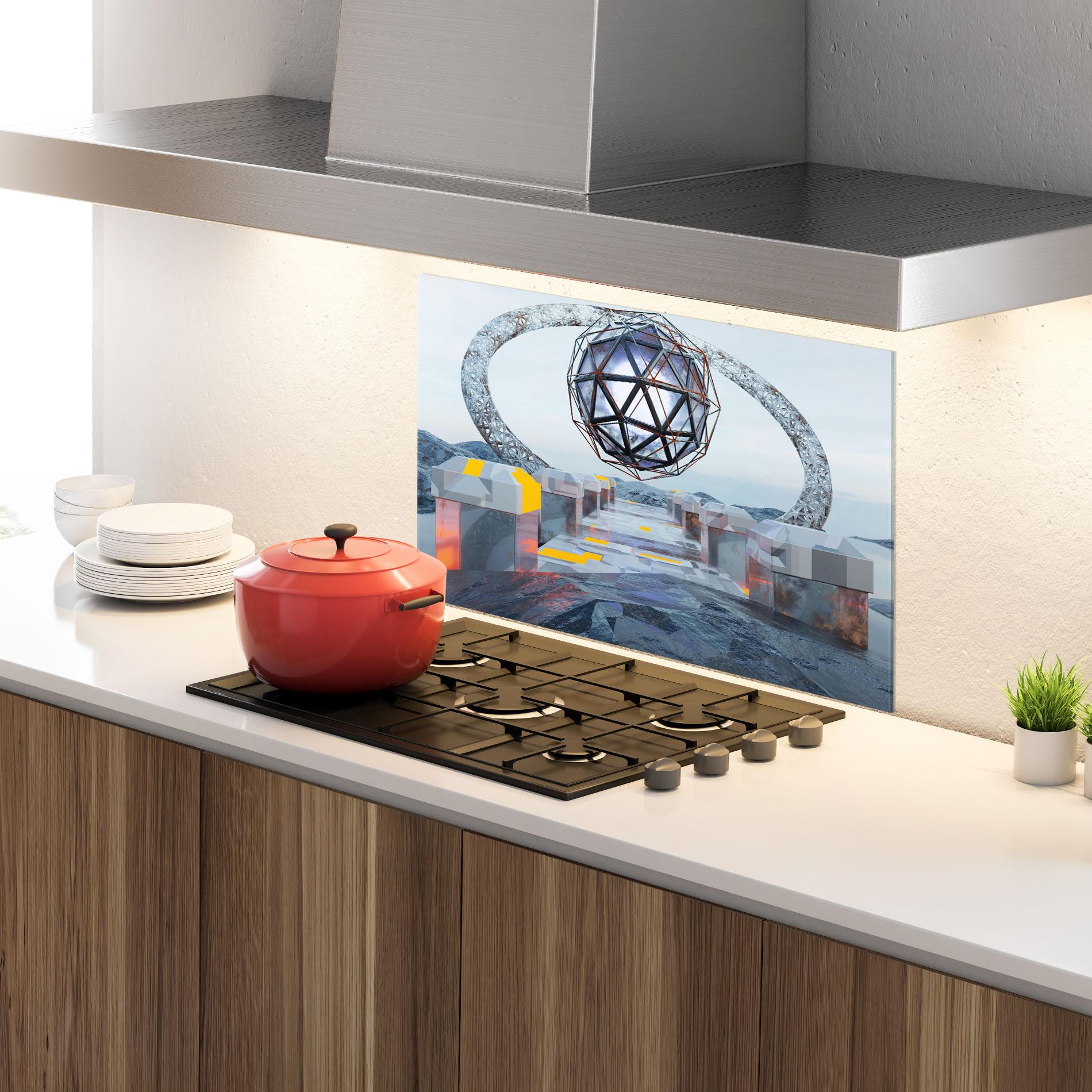 Küchenrückwand Glas Galactic Globe mockup 4