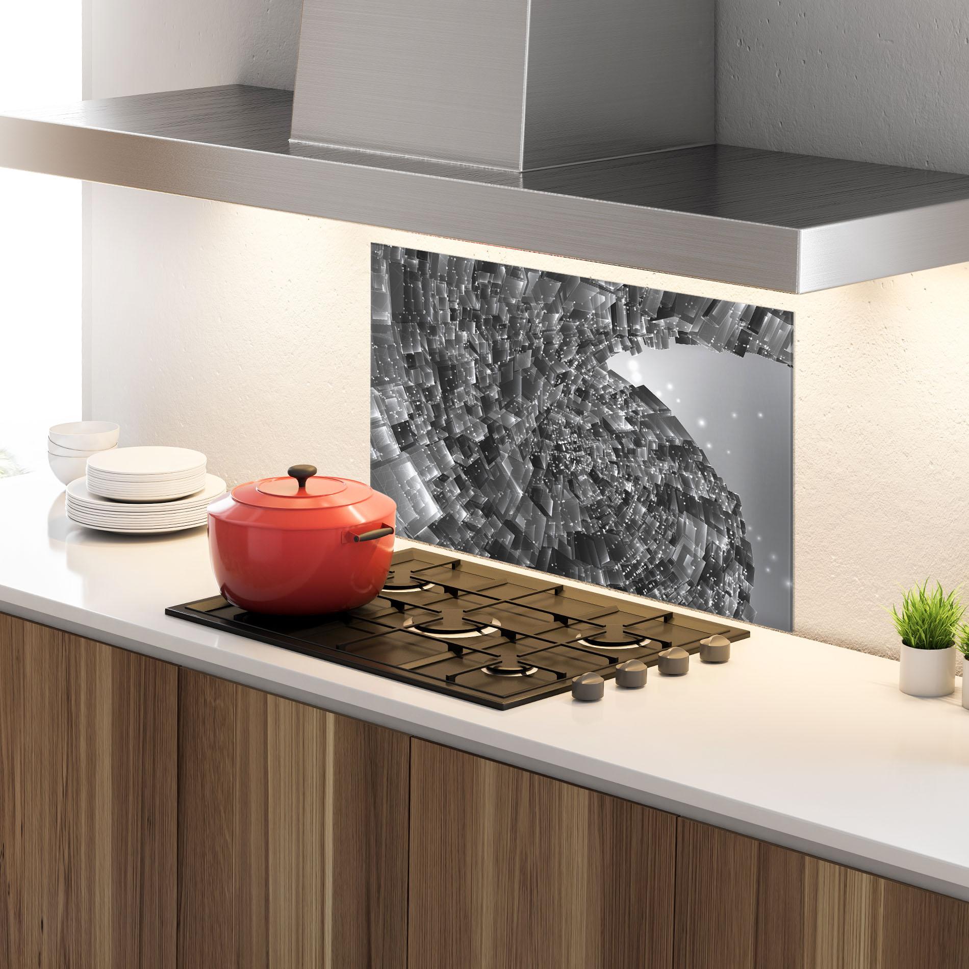 Küchenrückwand Glas Grey Shape View mockup 4