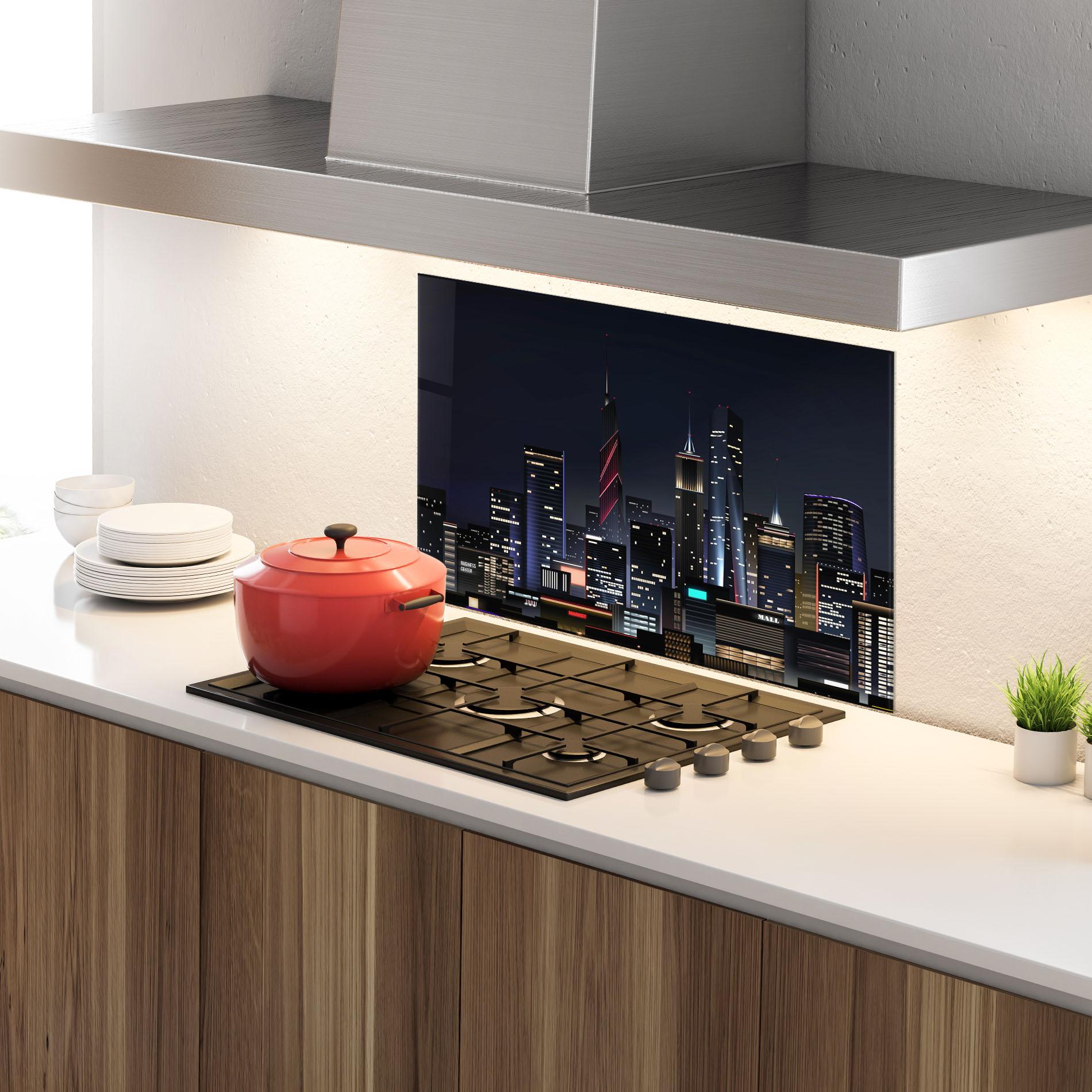 Küchenrückwand Glas Night City mockup 4