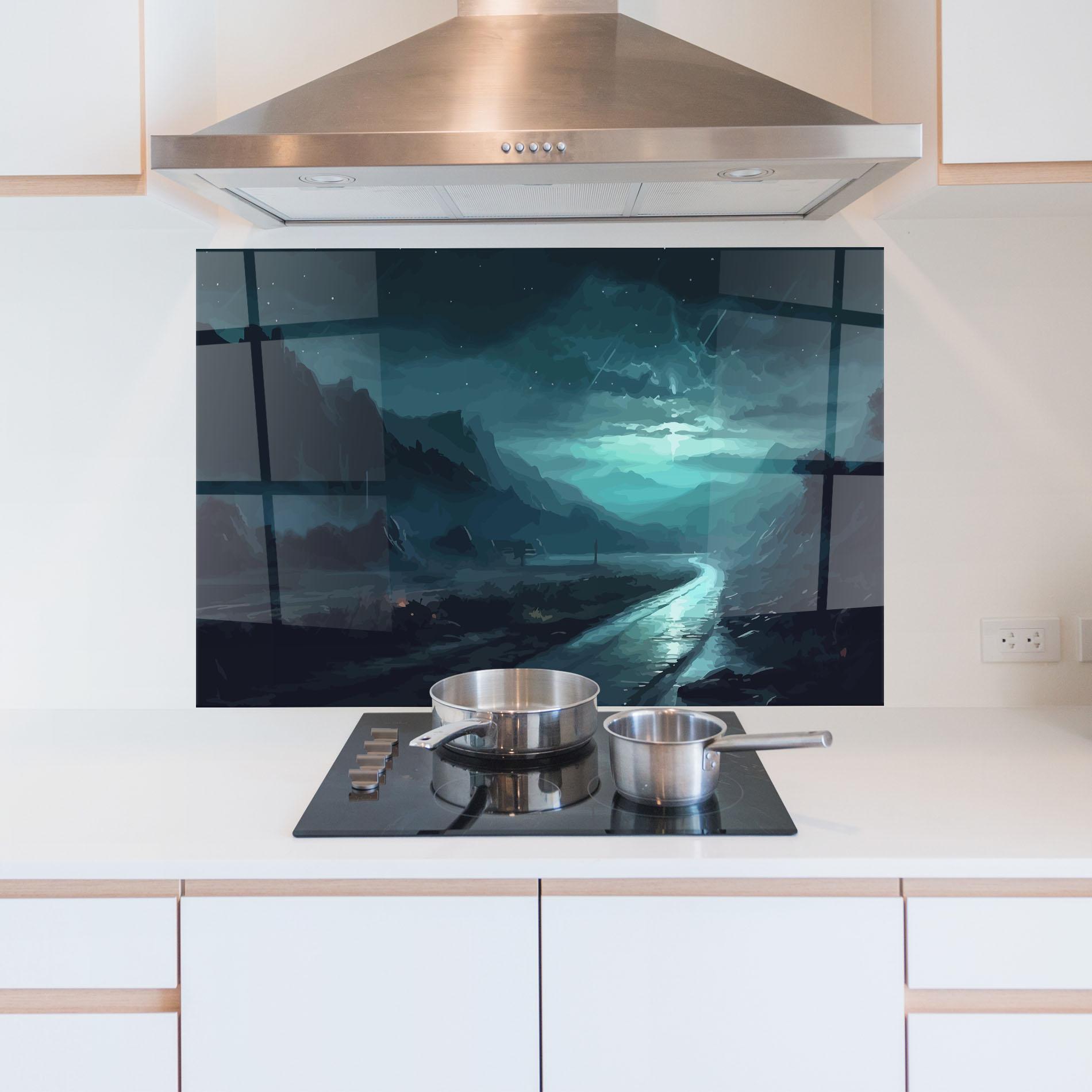 Küchenrückwand Glas Blue Universe mockup 5