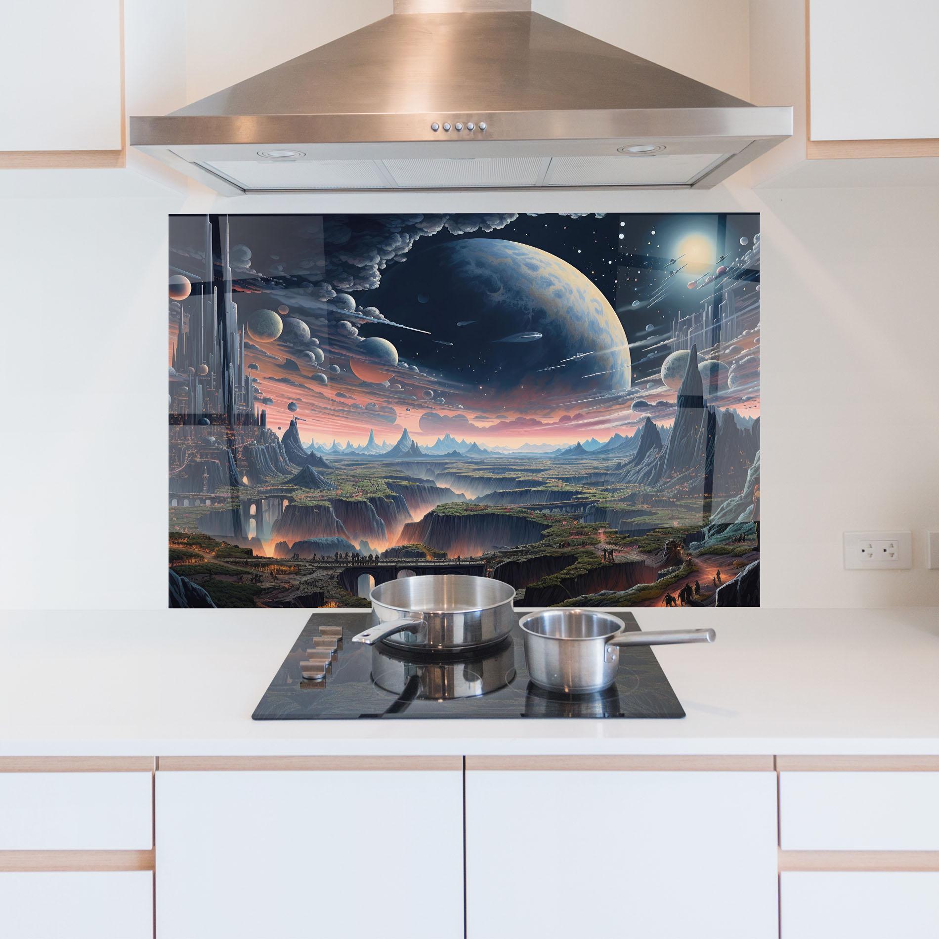 Küchenrückwand Glas Celestial Chronicler mockup 5