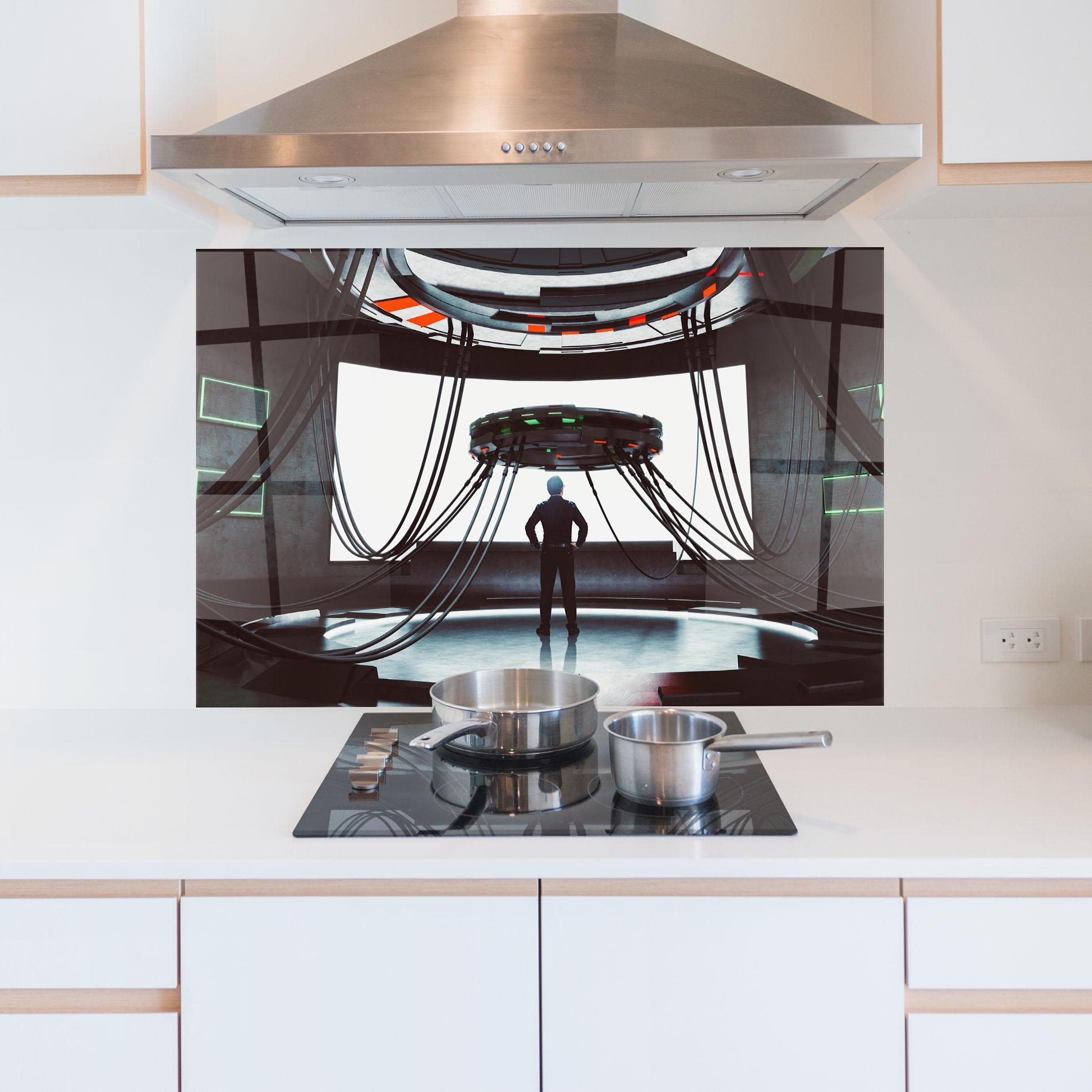 Küchenrückwand Glas Cyber Chronicle mockup 5