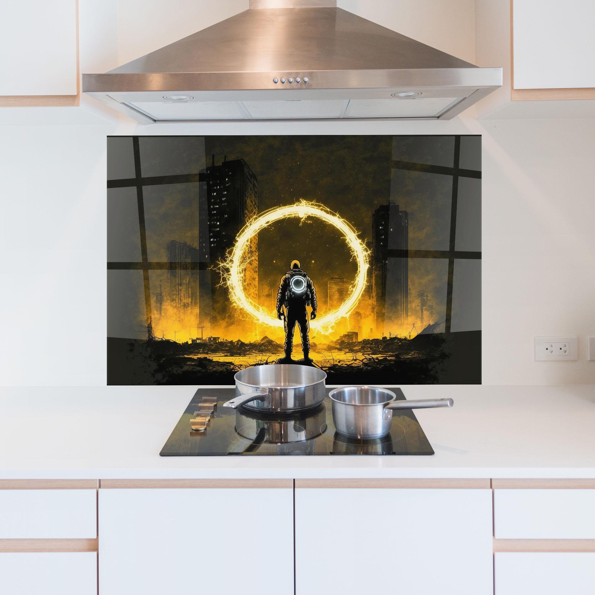 Küchenrückwand Glas Fire Portal mockup 5