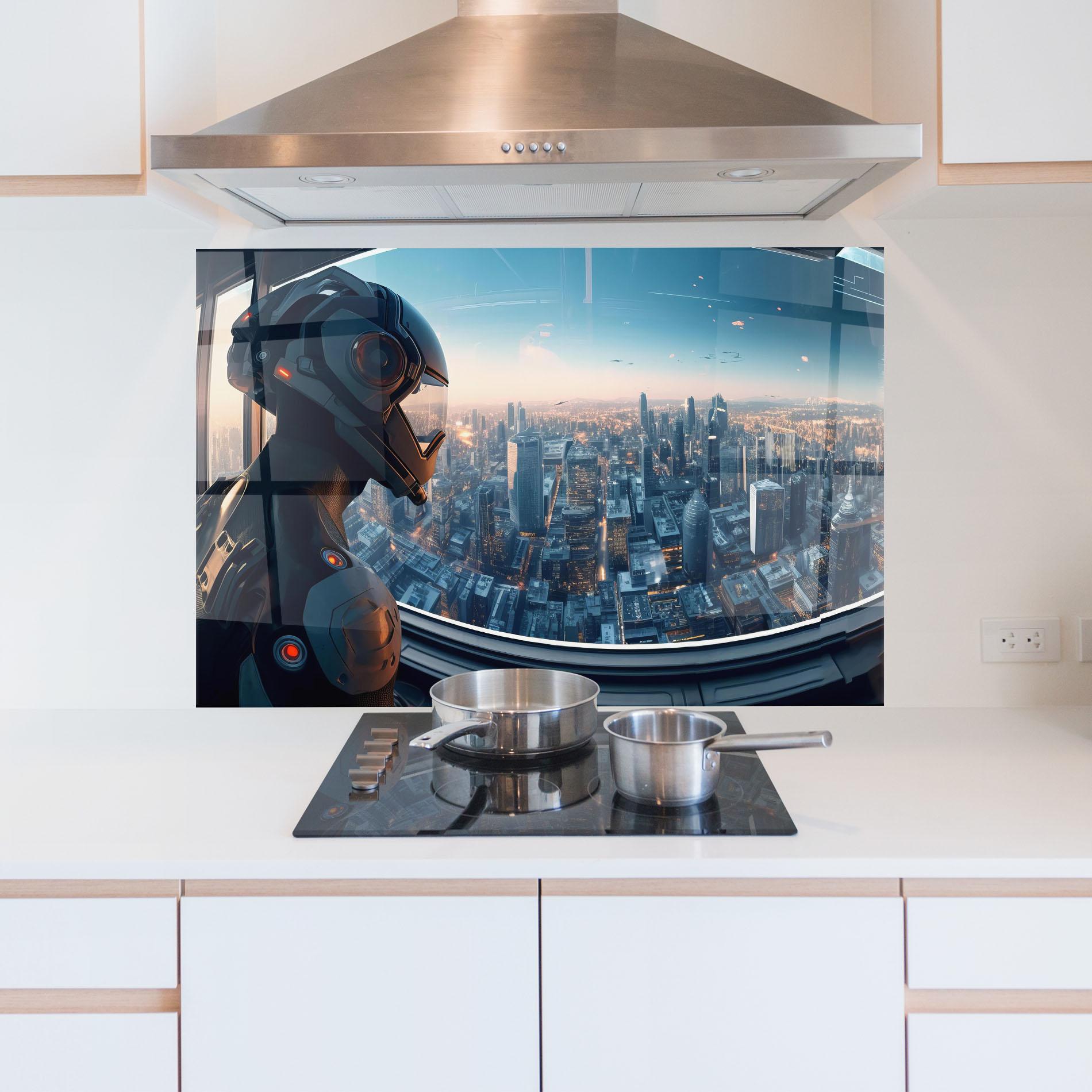 Küchenrückwand Glas Futuristic Robot mockup 5