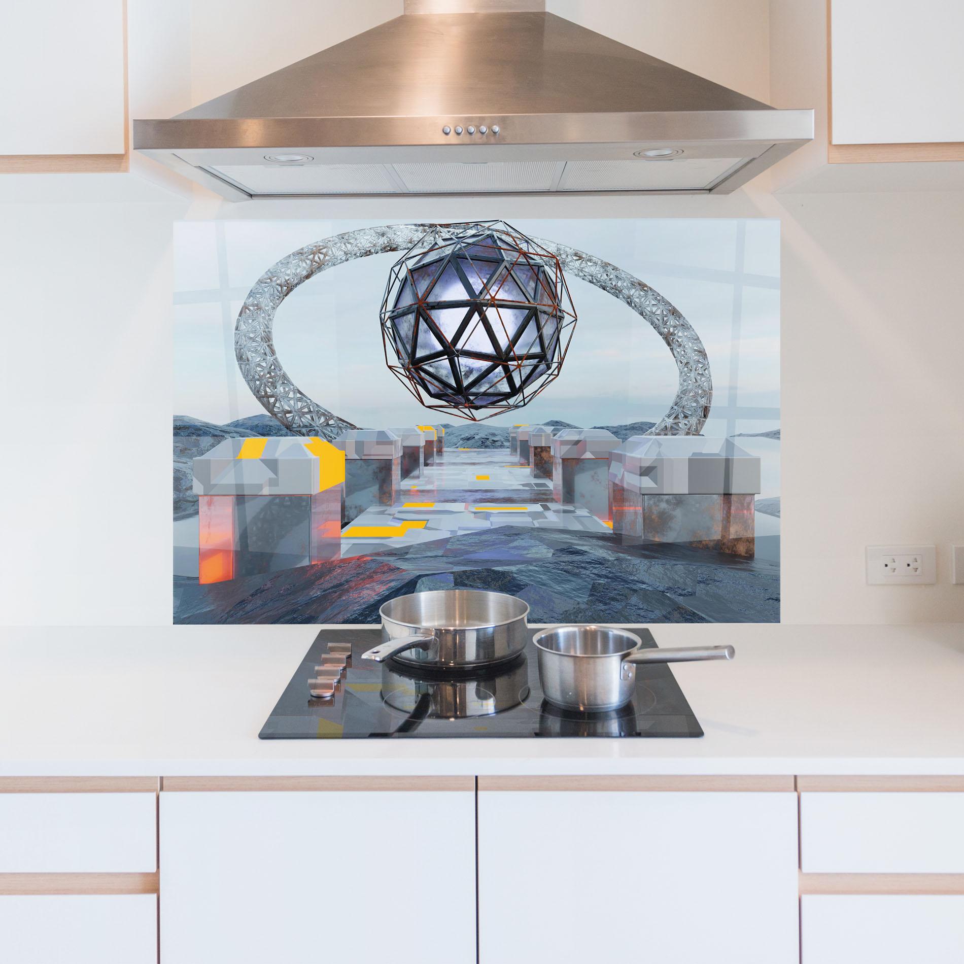 Küchenrückwand Glas Galactic Globe mockup 5