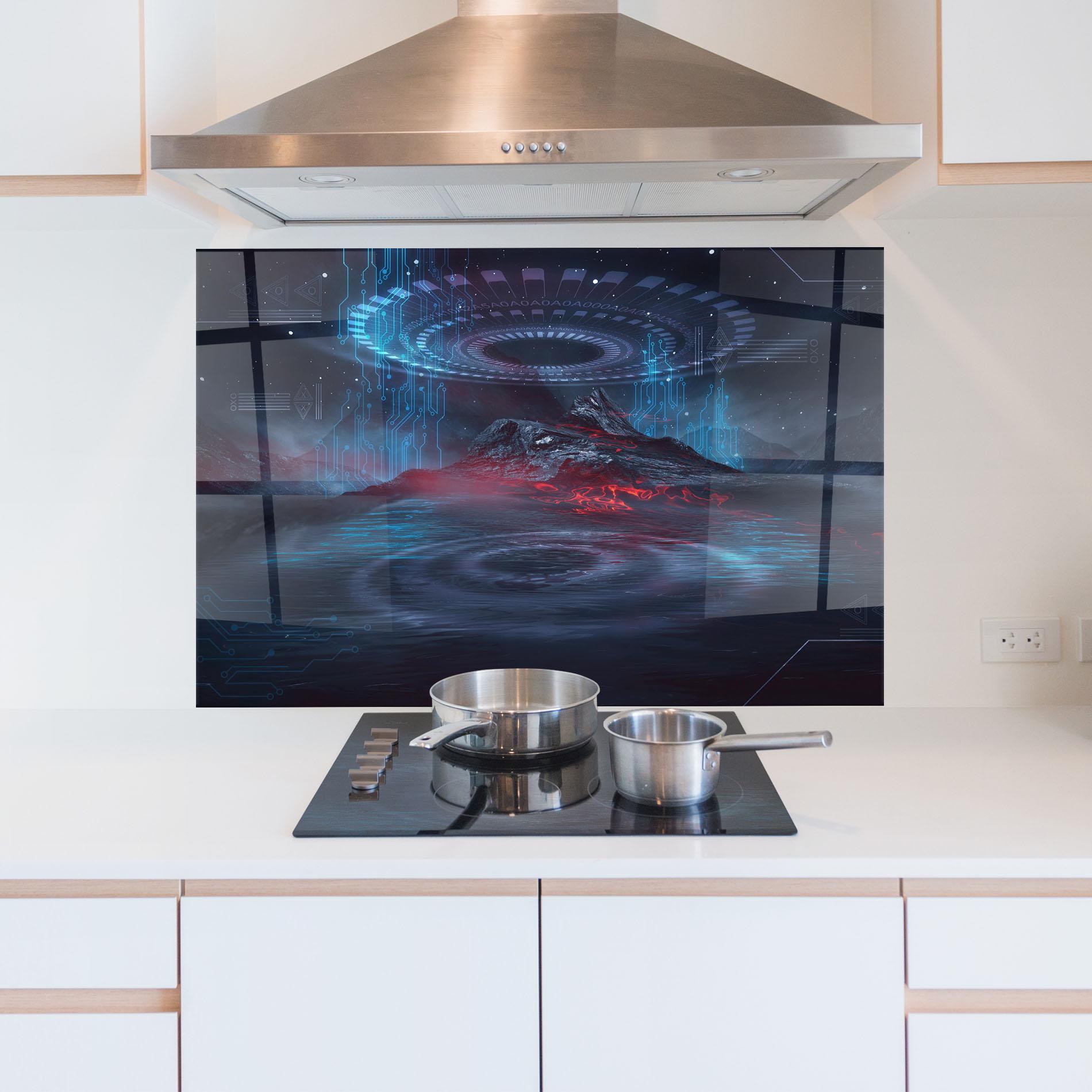 Küchenrückwand Glas Neon Space Galaxy mockup 5