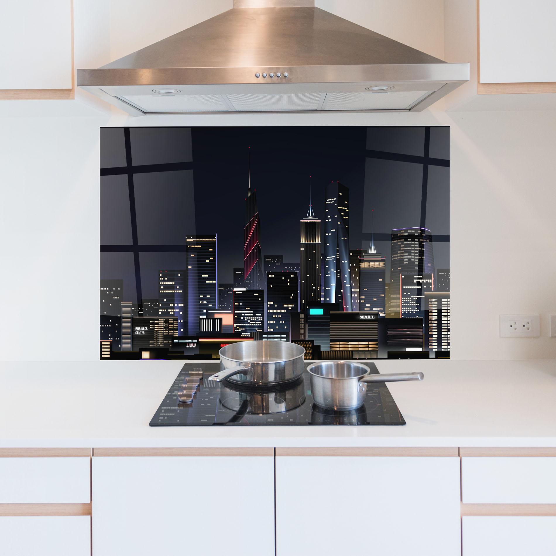 Küchenrückwand Glas Night City mockup 5