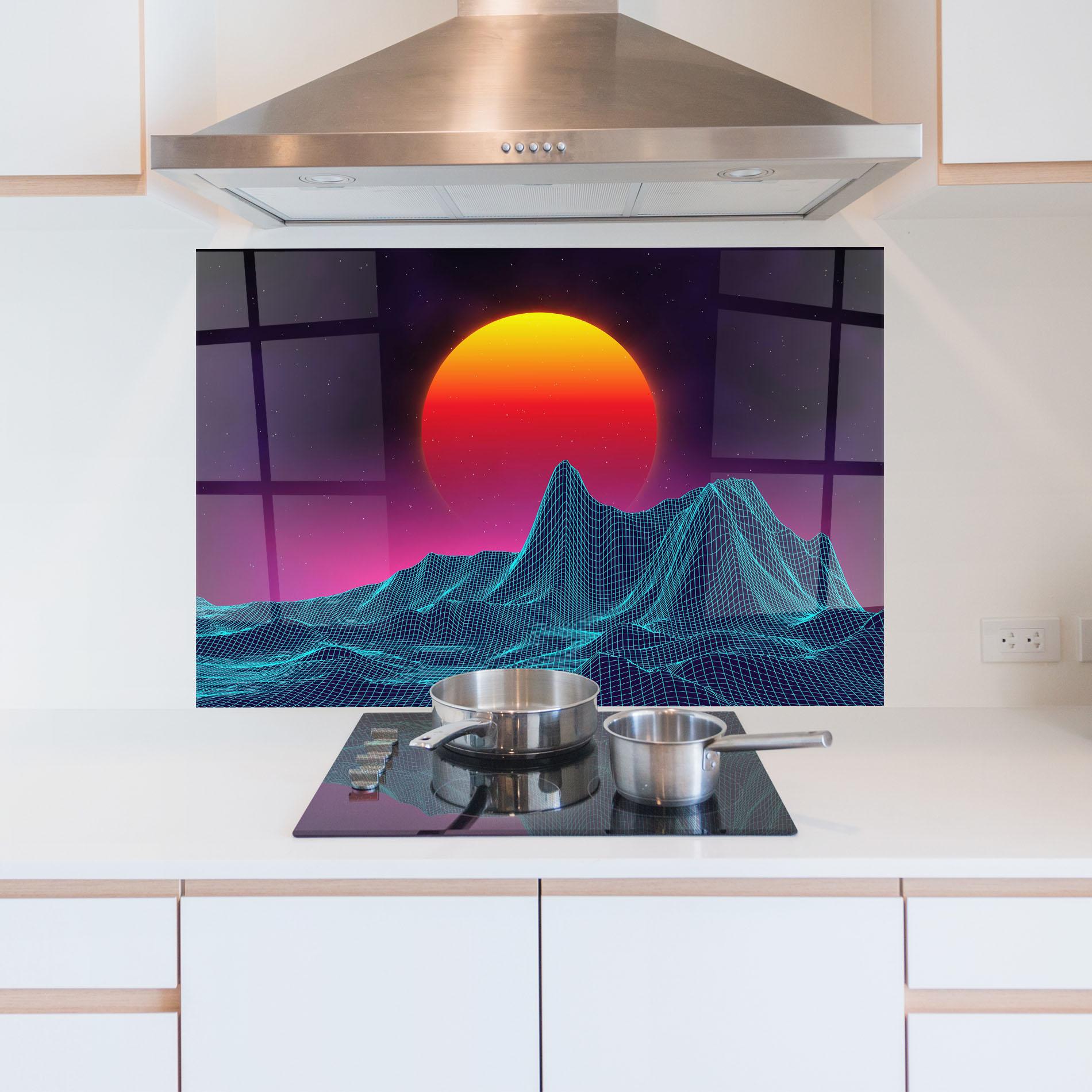 Küchenrückwand Glas Yellow Orange Planet mockup 5