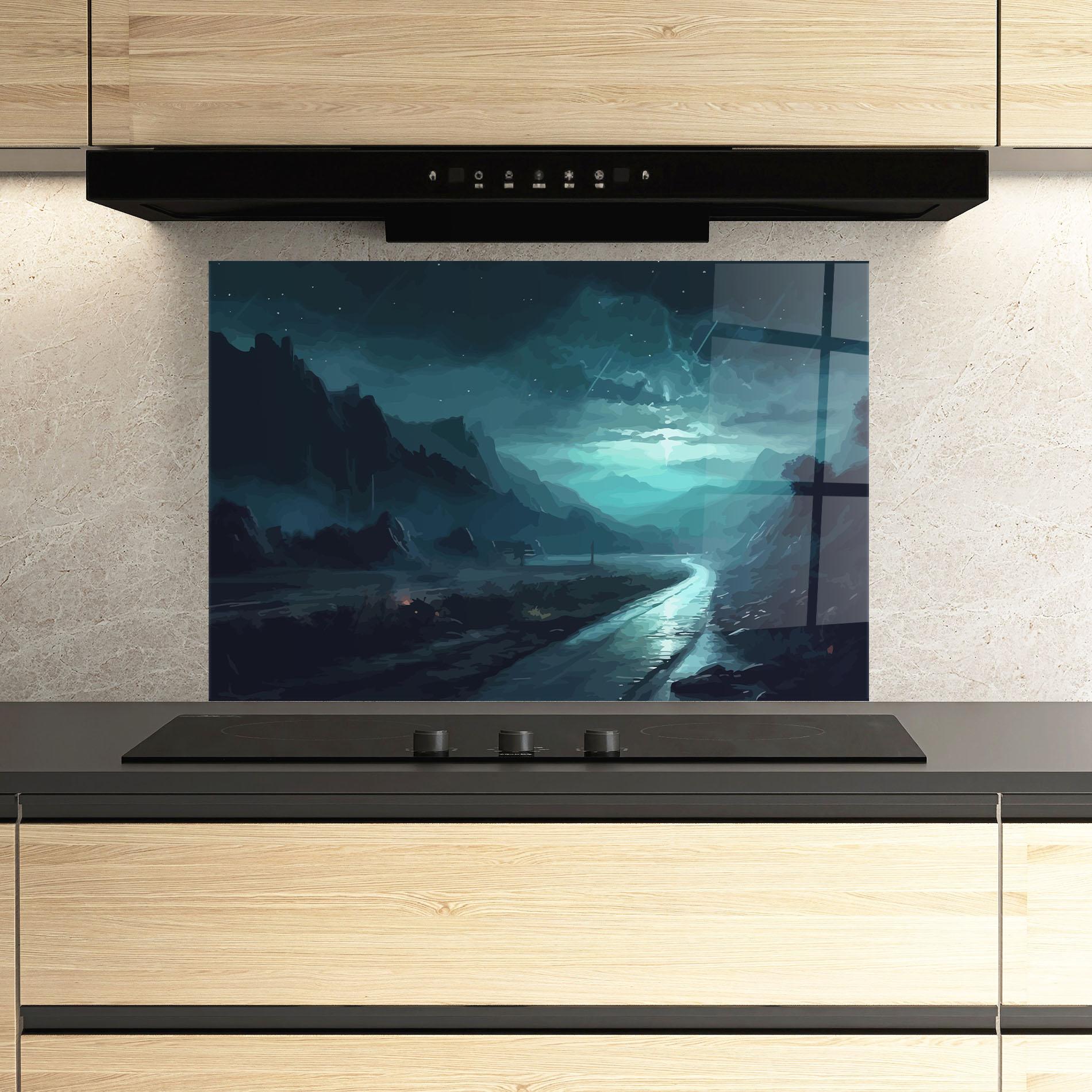 Küchenrückwand Glas Blue Universe mockup 3