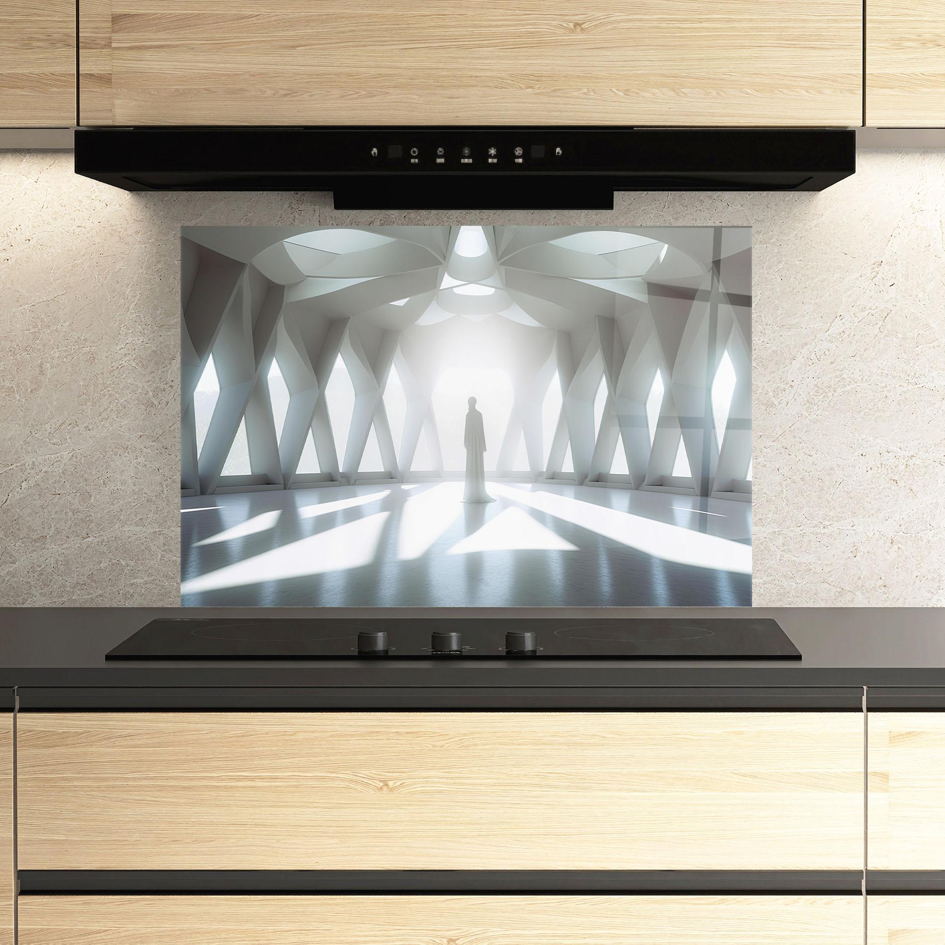 Küchenrückwand Glas Bright Room Statue mockup 3