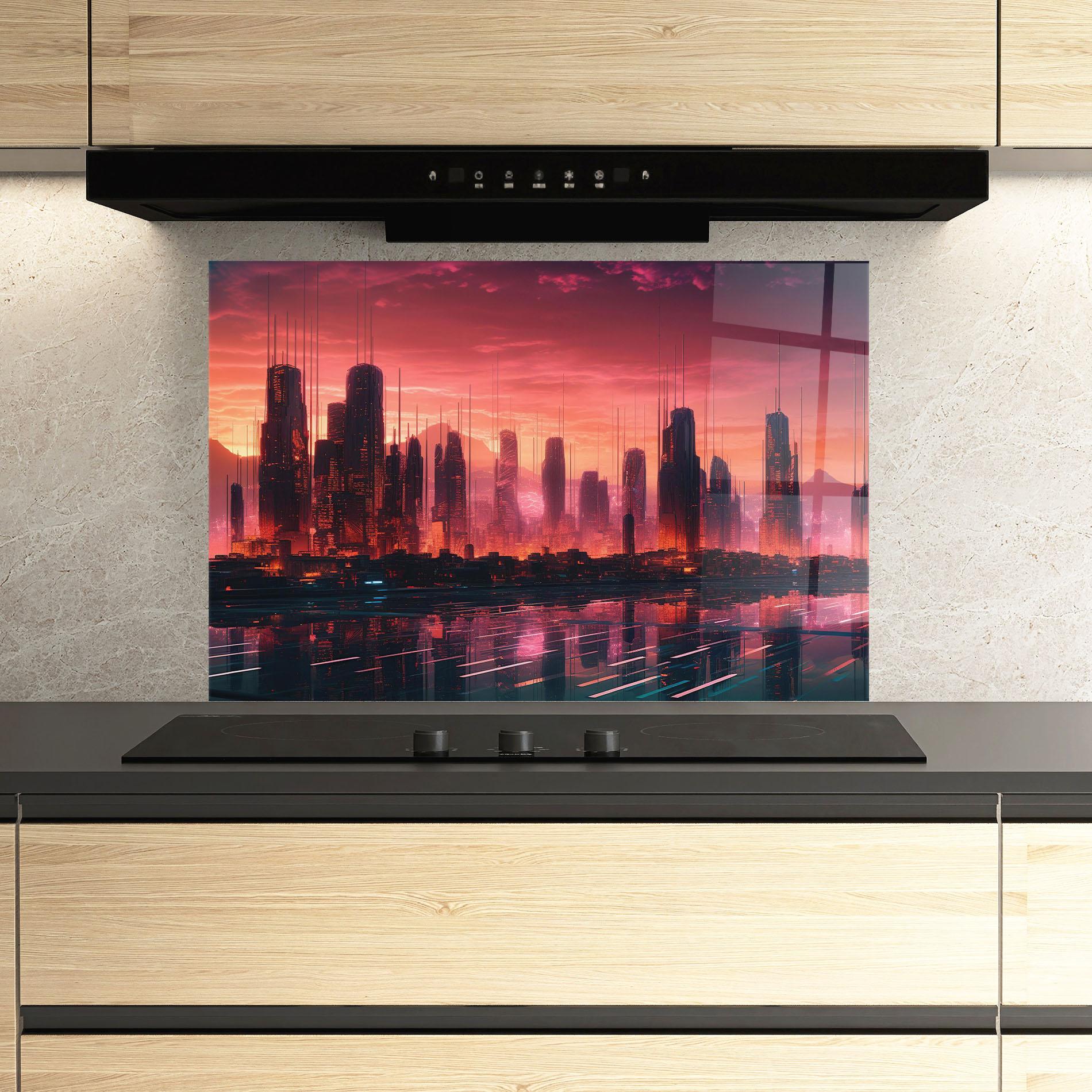 Küchenrückwand Glas Cityscape Tower mockup 3