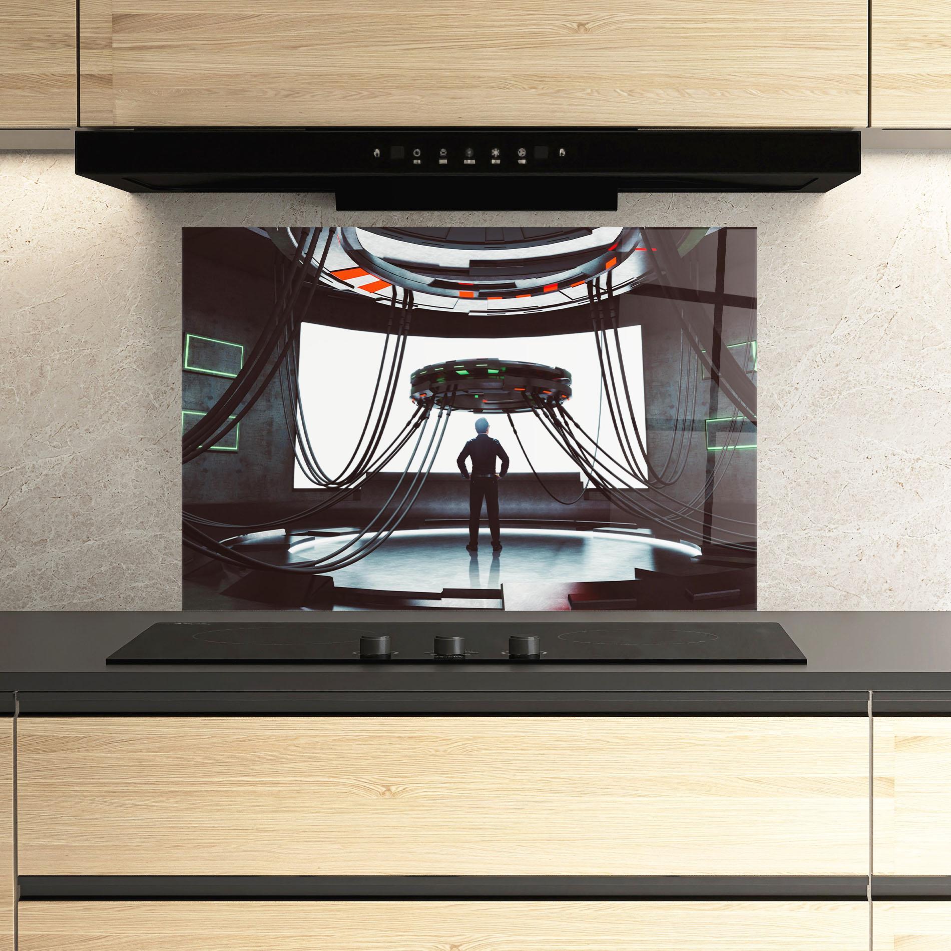 Küchenrückwand Glas Cyber Chronicle mockup 3