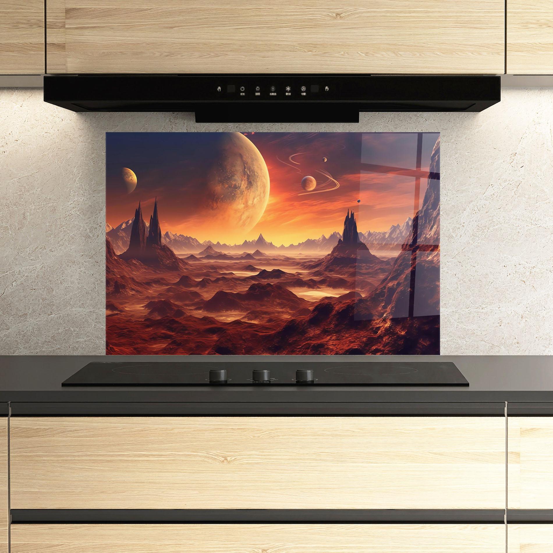 Küchenrückwand Glas Fiery Orange Sunset mockup 3