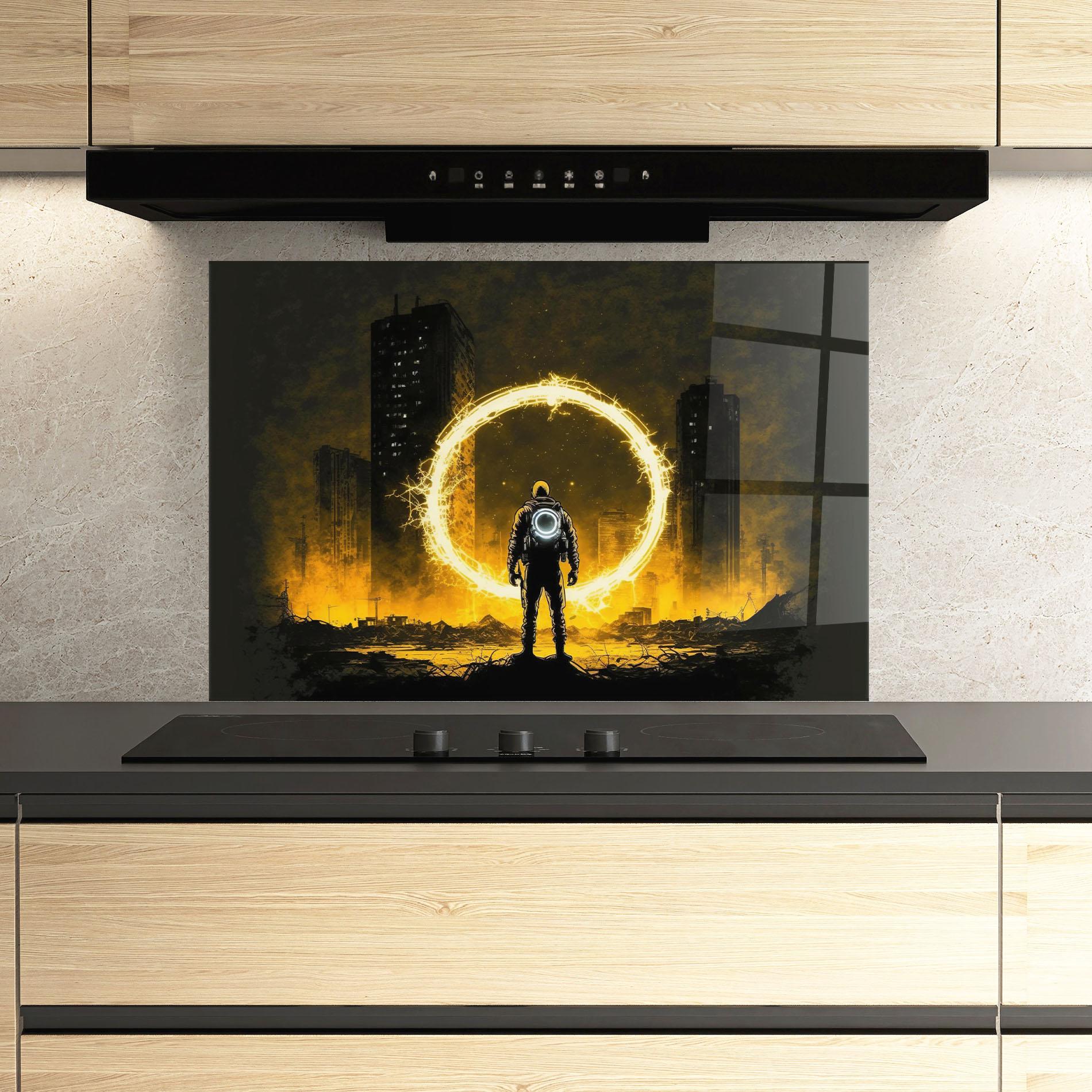 Küchenrückwand Glas Fire Portal mockup 3